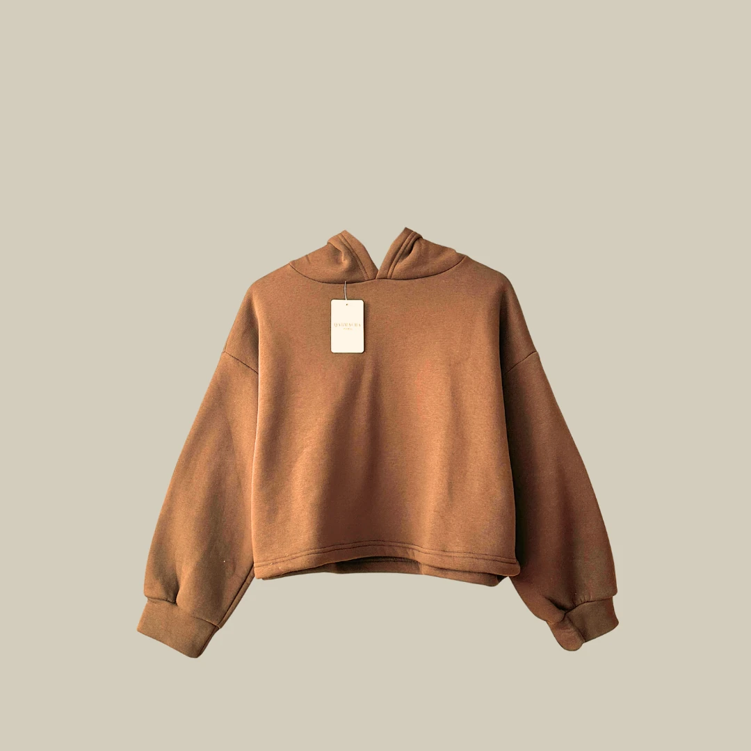 3 İplik Kapüşonlu Crop - Çikolata Kahve