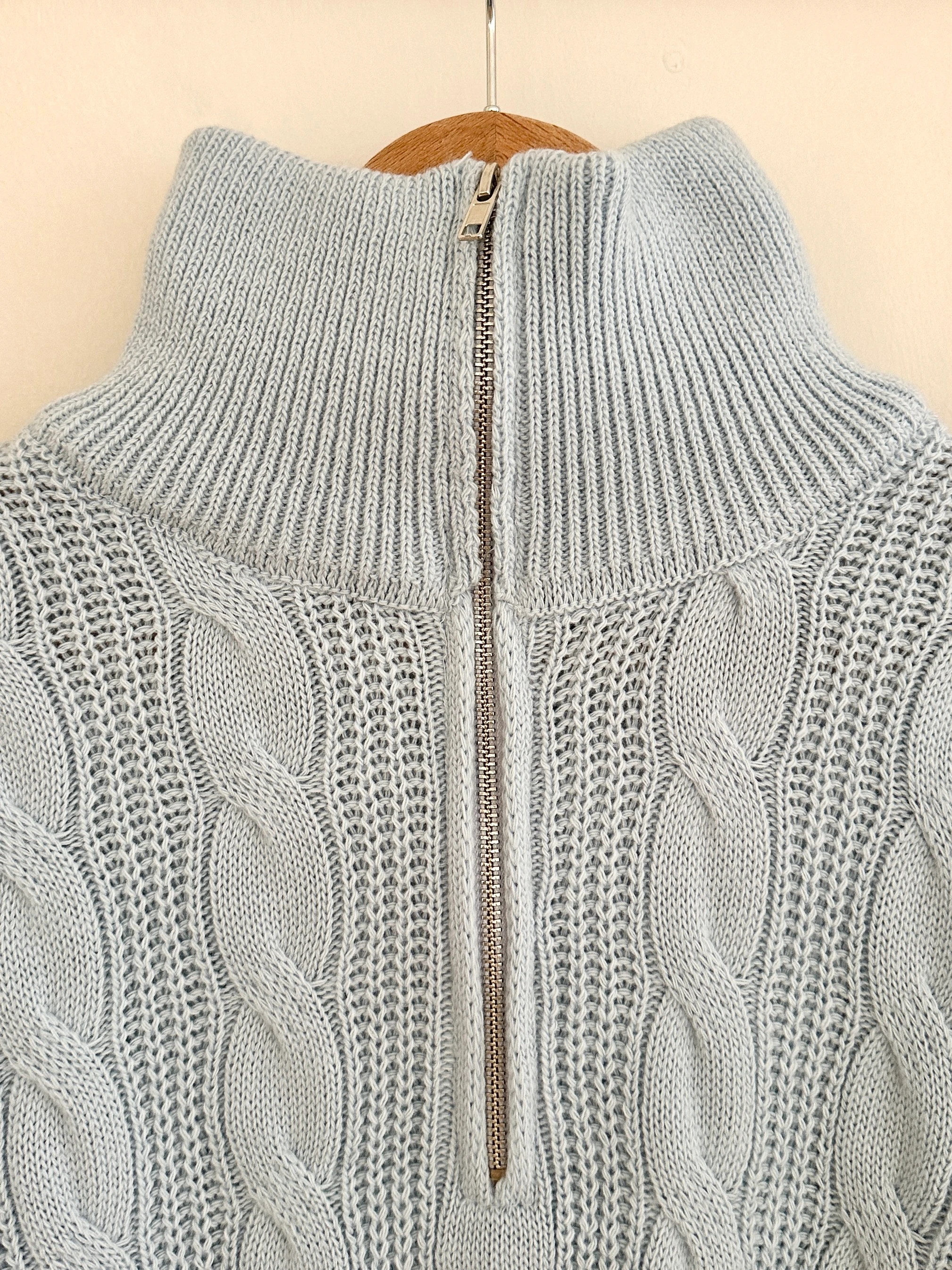 Sarmaşık Desen Fermuarlı Crop Kazak - Bebe Mavisi