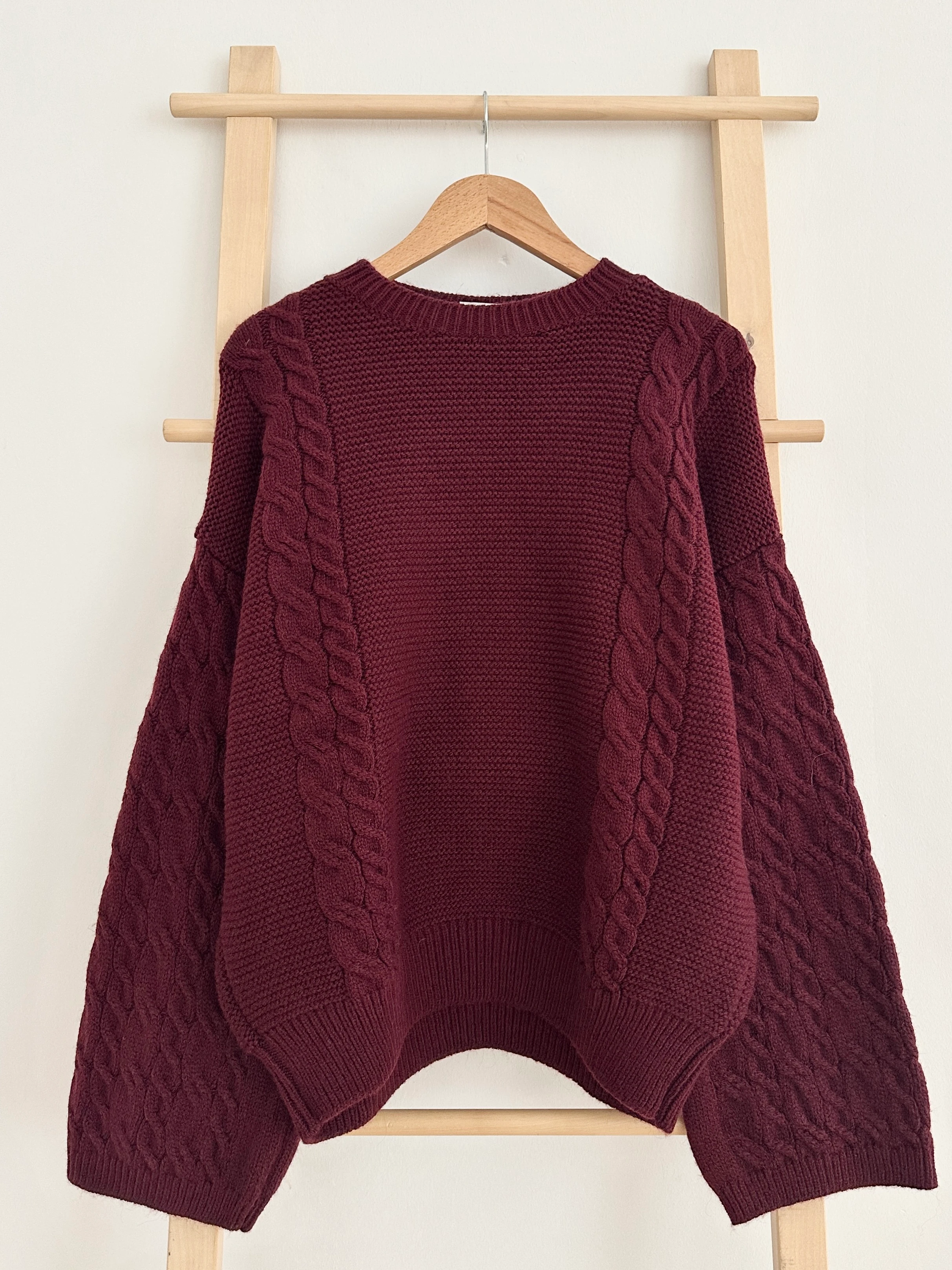 Bisiklet Yaka Örgü Desenli Kazak - Bordo