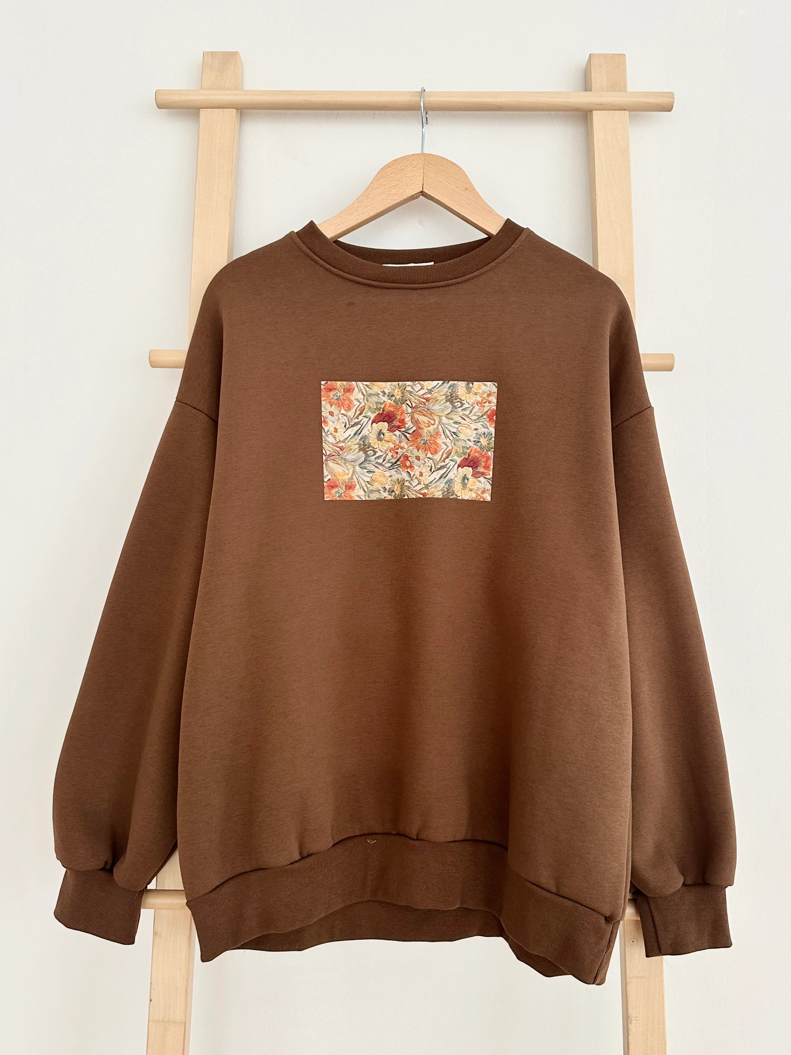 Baskılı 3 İplik Sweat - Çikolata Kahve