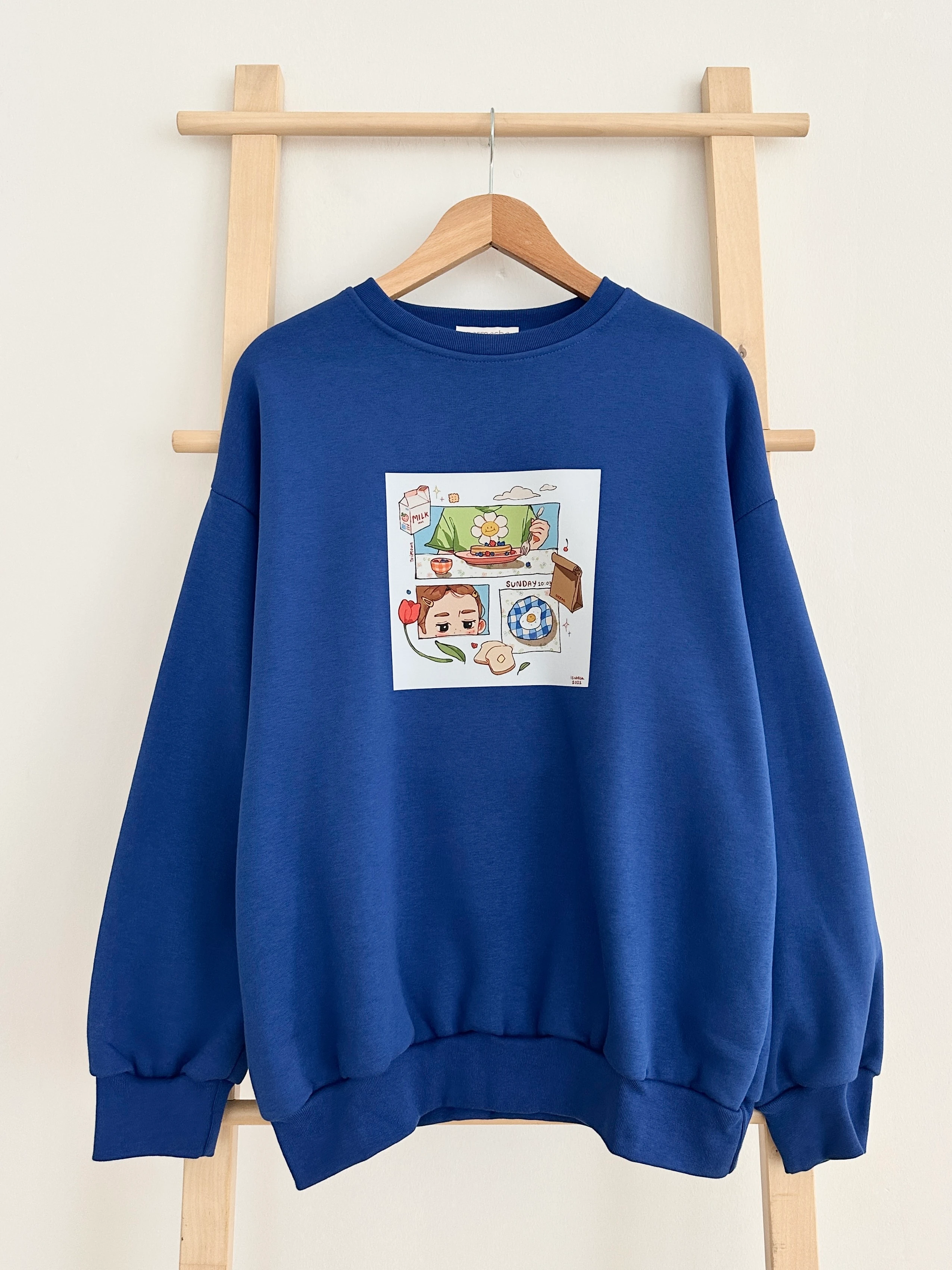 Baskılı 3 İplik Sweat - Saks Mavisi