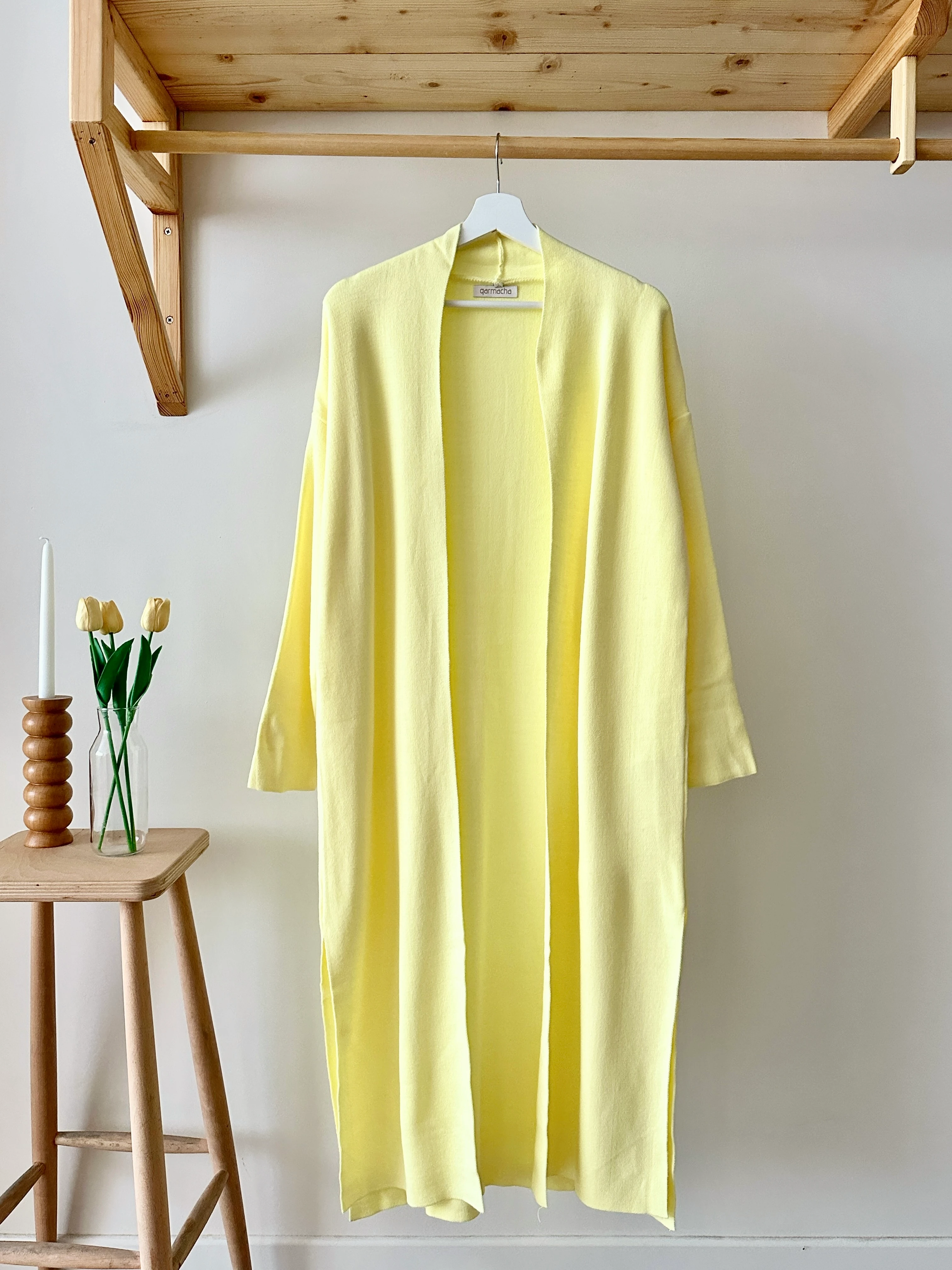 Uzun Salaş Triko Hırka - Limon Sarısı