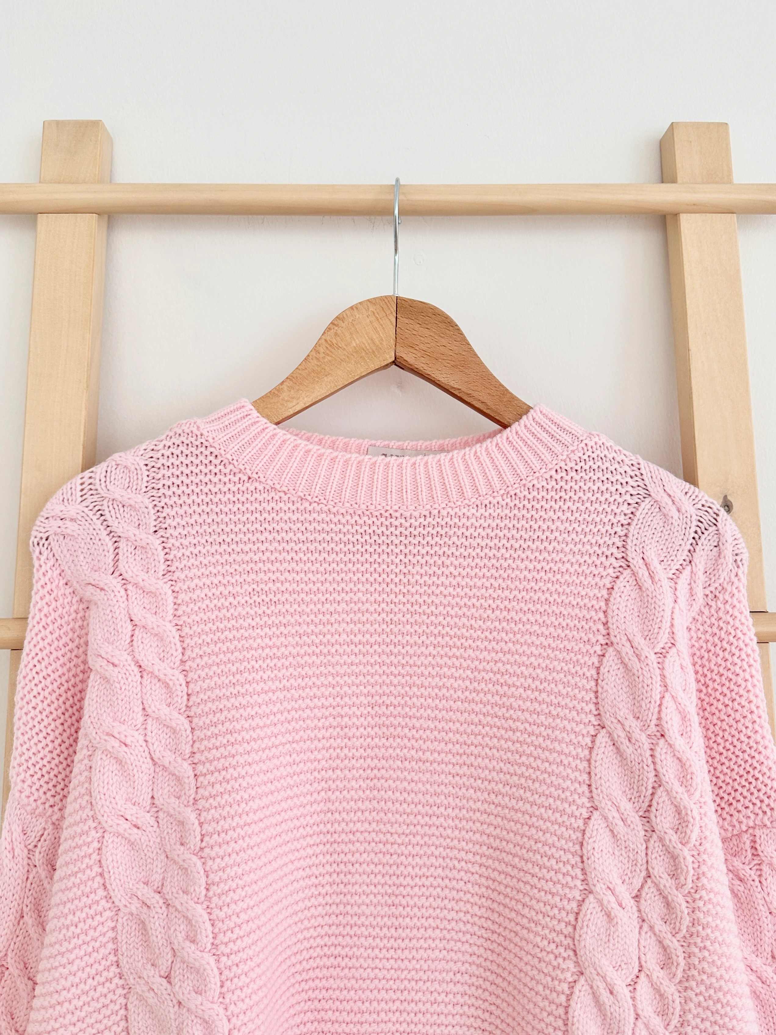 Bisiklet Yaka Örgü Desenli Kazak - Toz Pembe