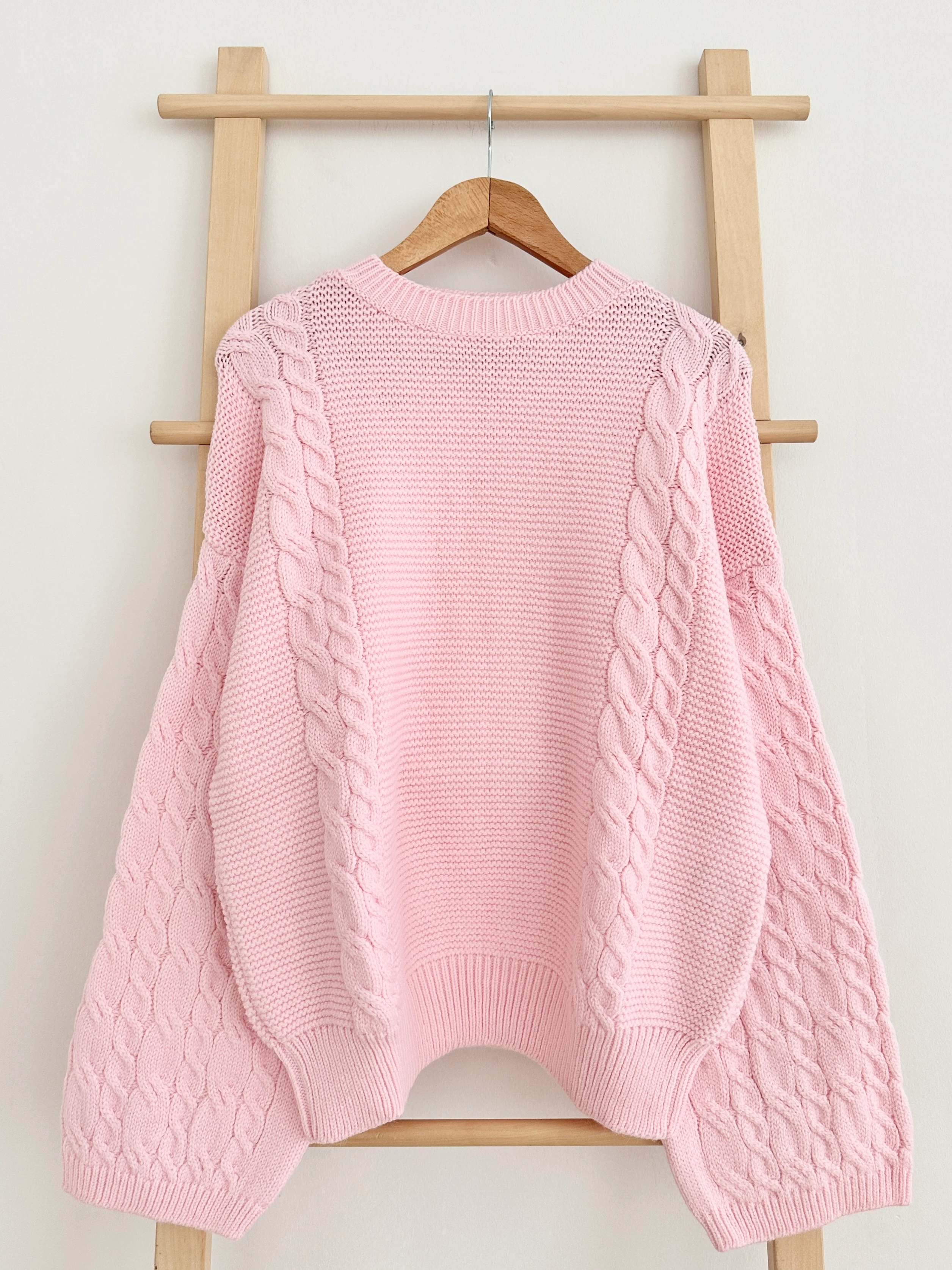 Bisiklet Yaka Örgü Desenli Kazak - Toz Pembe