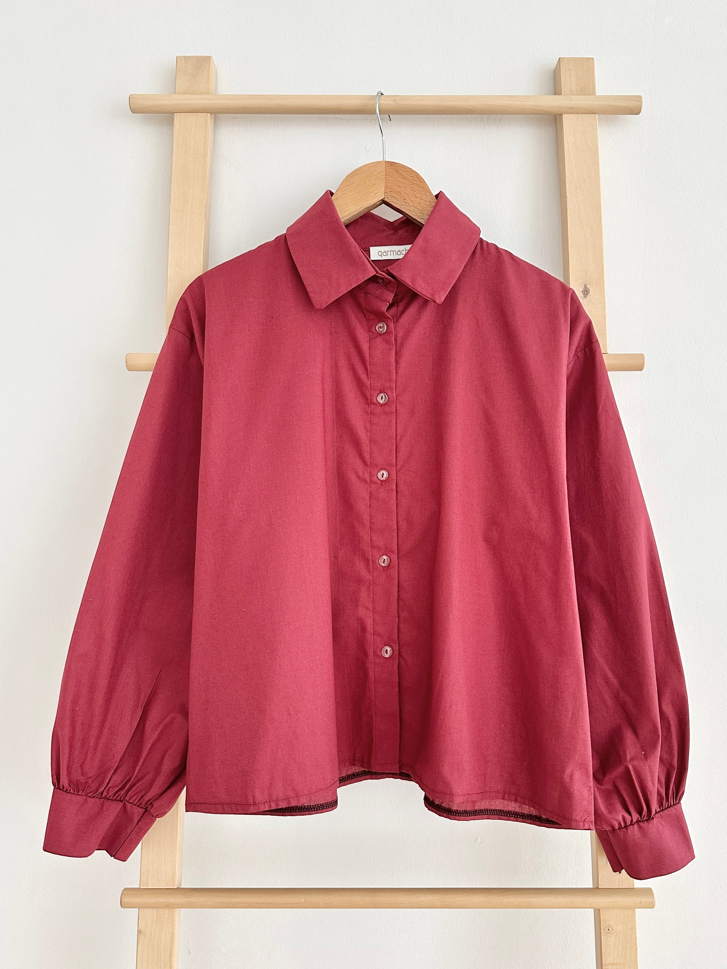 Poplin Kısa Gömlek - Bordo