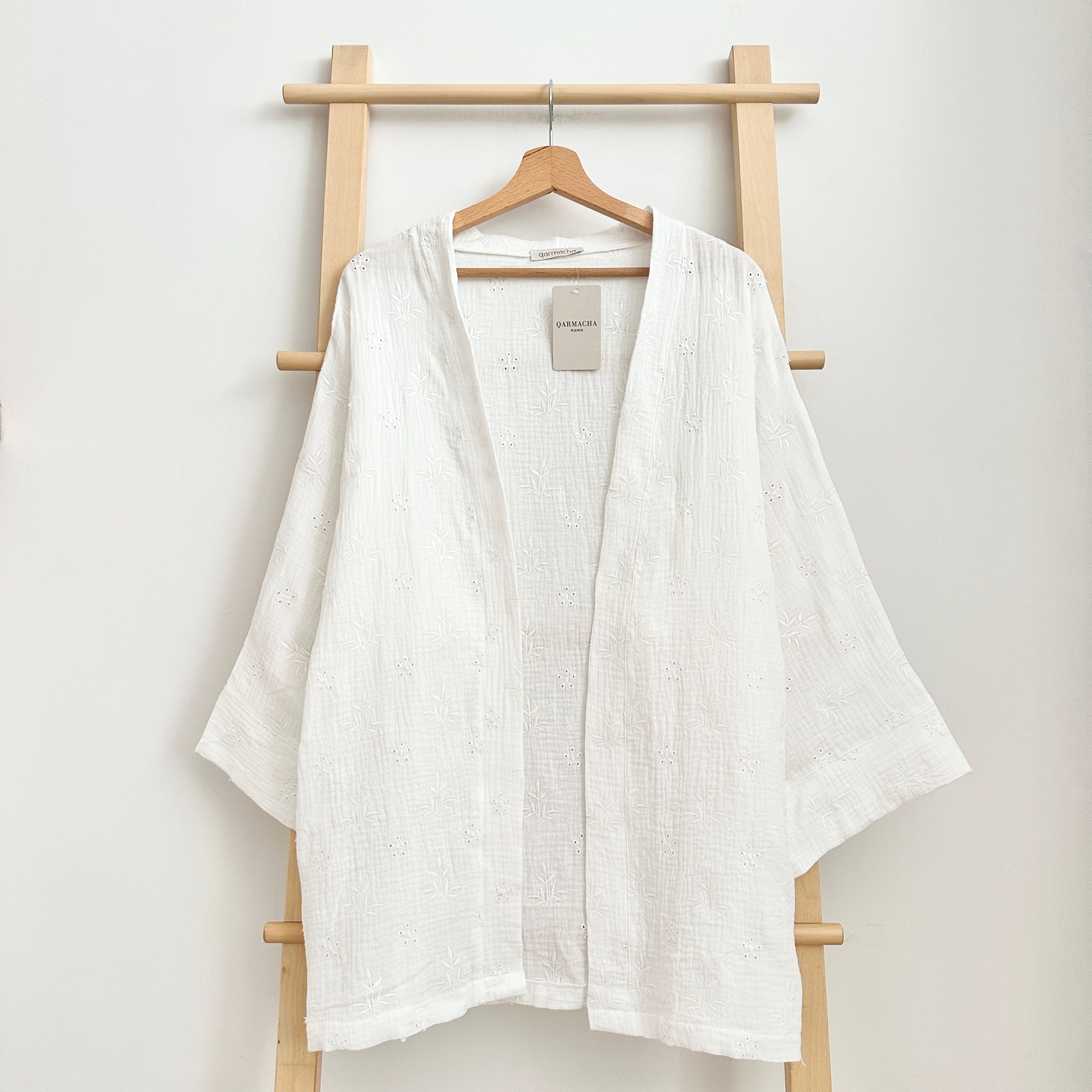Fistolu Müslin Kimono - Beyaz