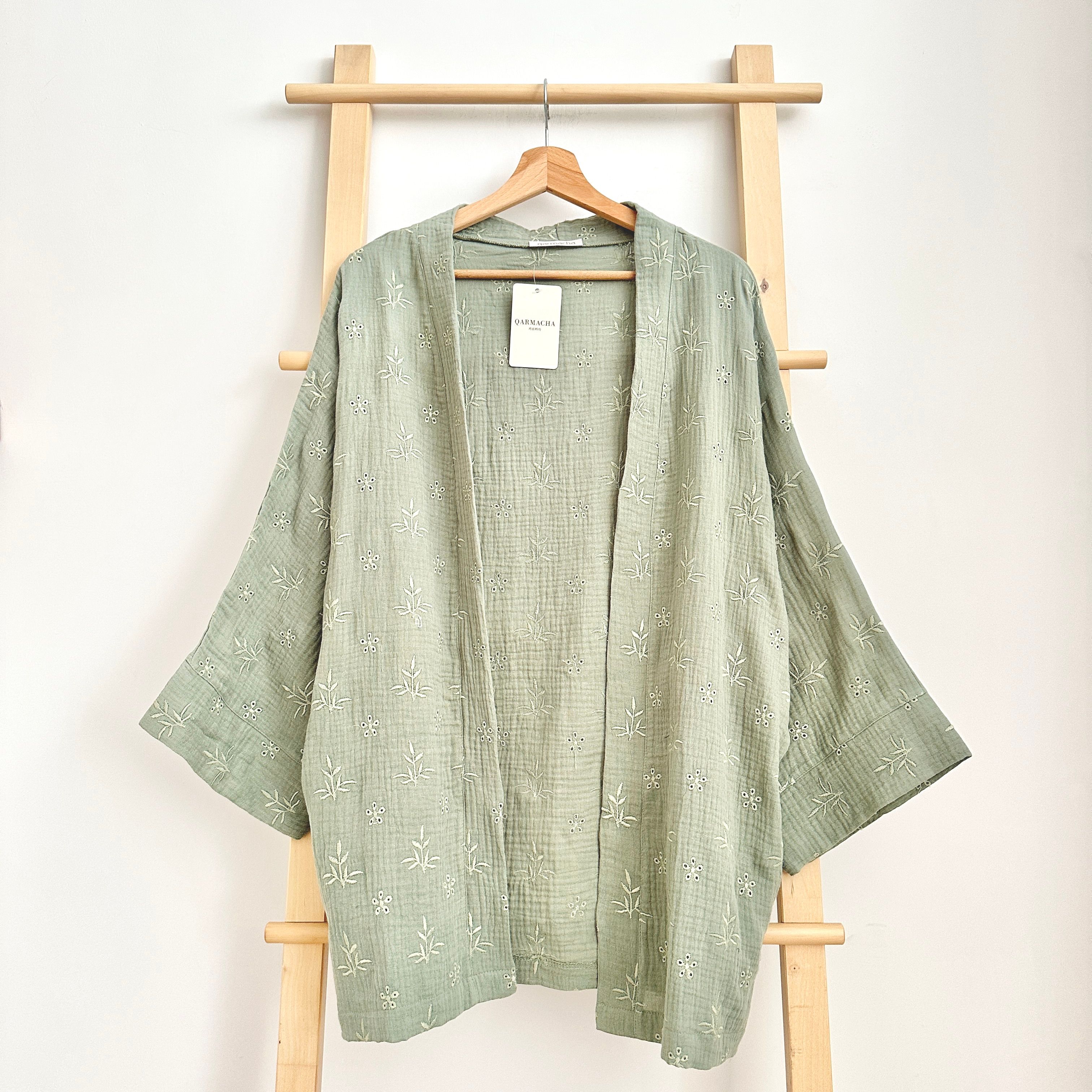 Fistolu Müslin Kimono - Tatlı Yeşil