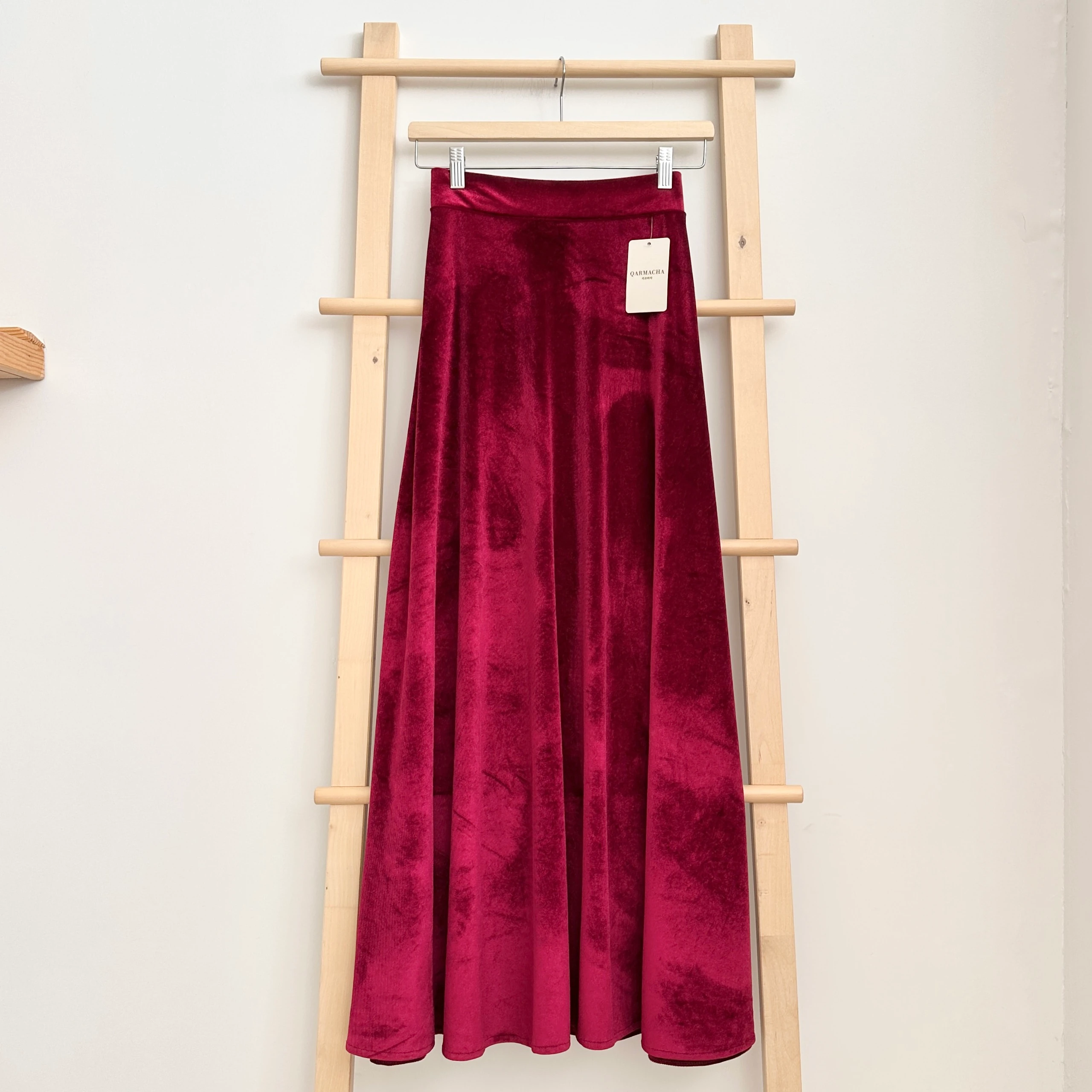 Kadife Kloş Etek - Bordo