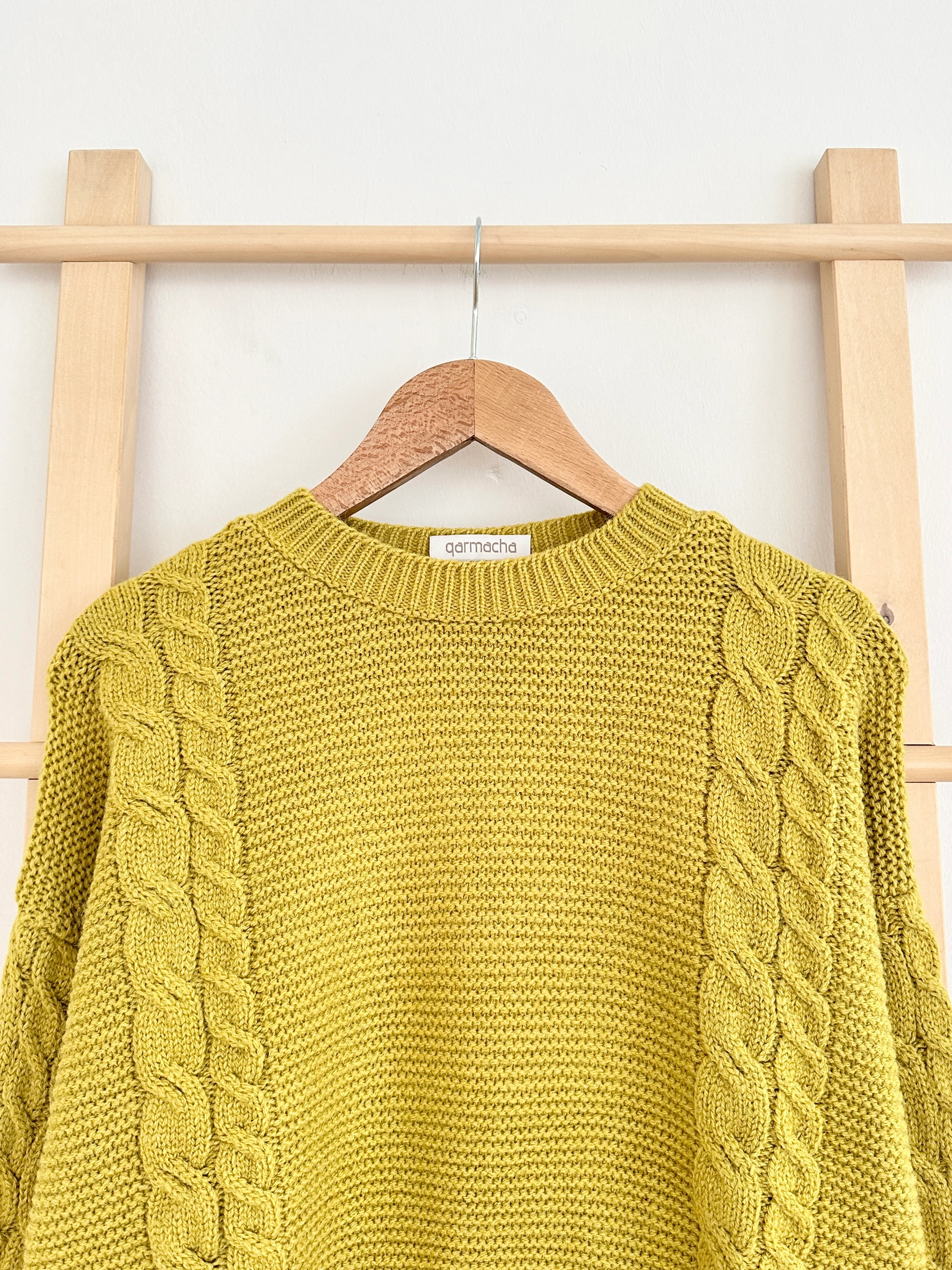 Bisiklet Yaka Örgü Desenli Kazak - Yağ Yeşili