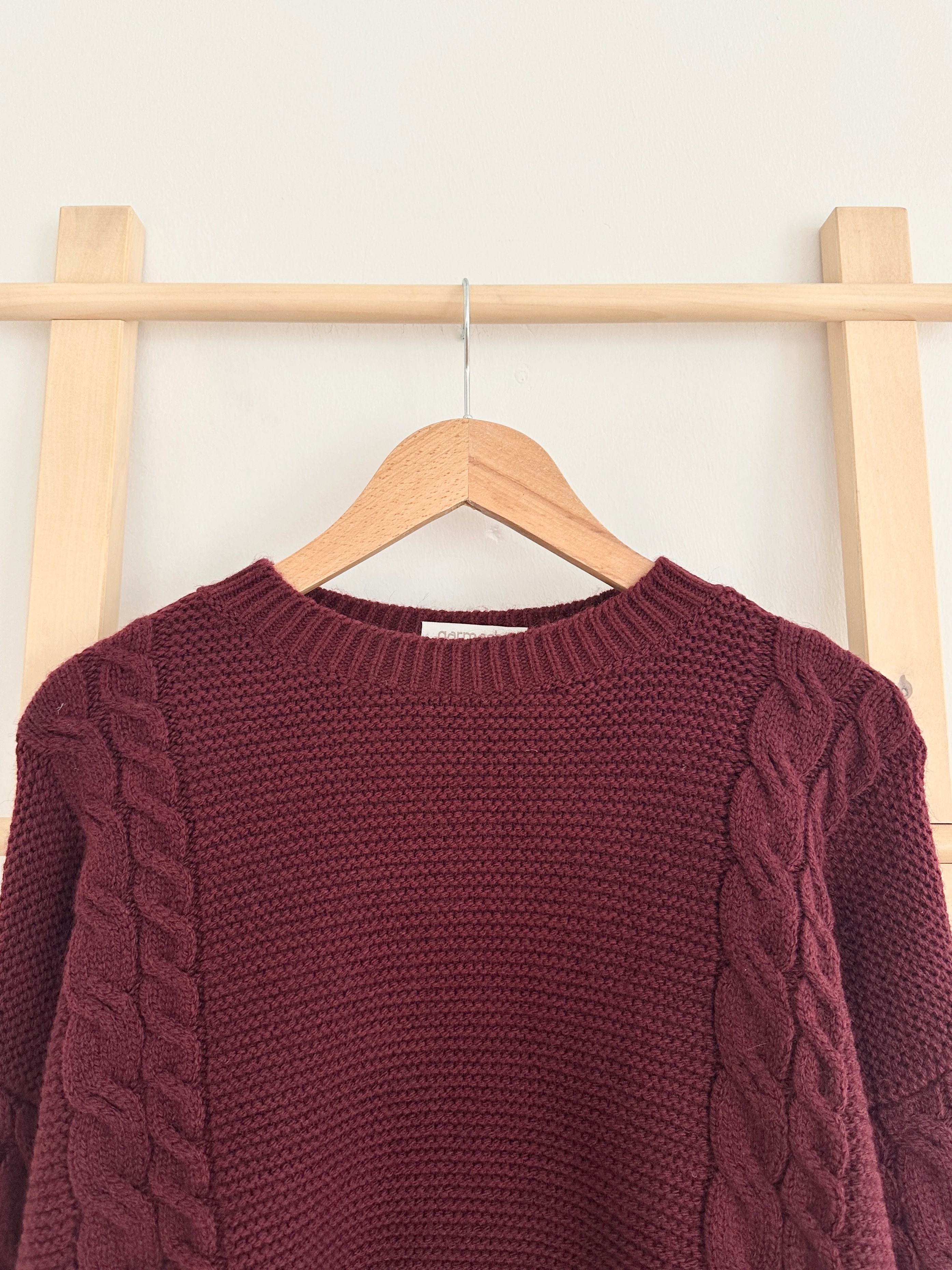 Bisiklet Yaka Örgü Desenli Kazak - Bordo