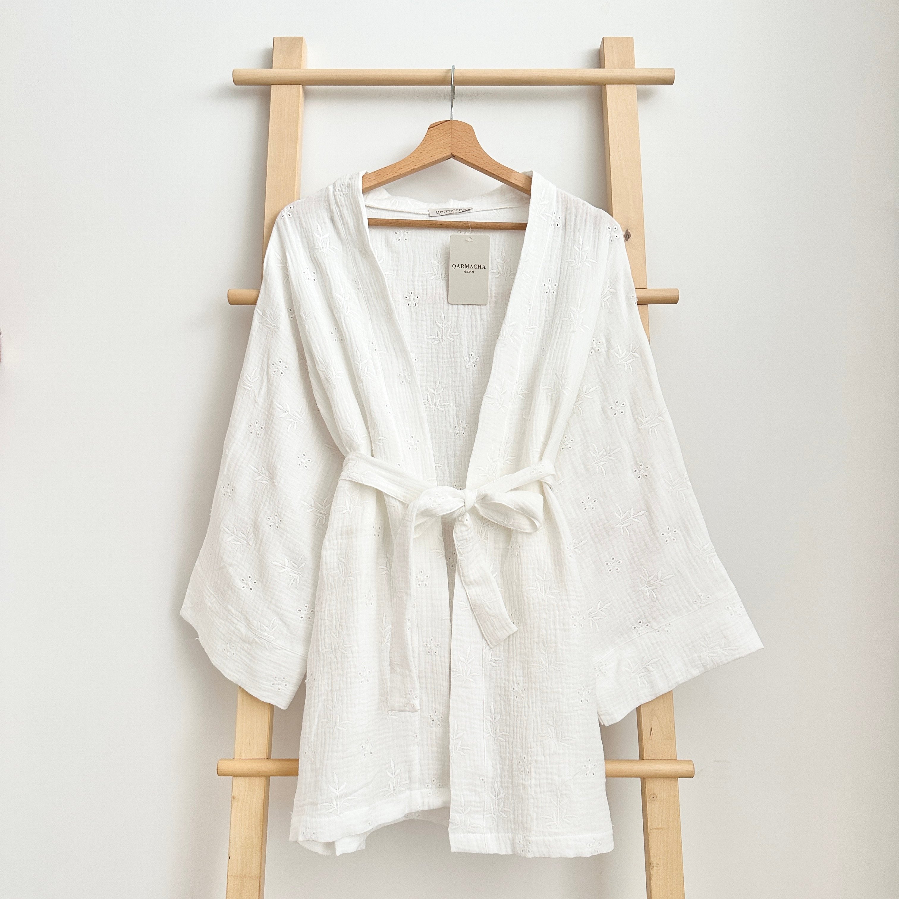 Fistolu Müslin Kimono - Beyaz