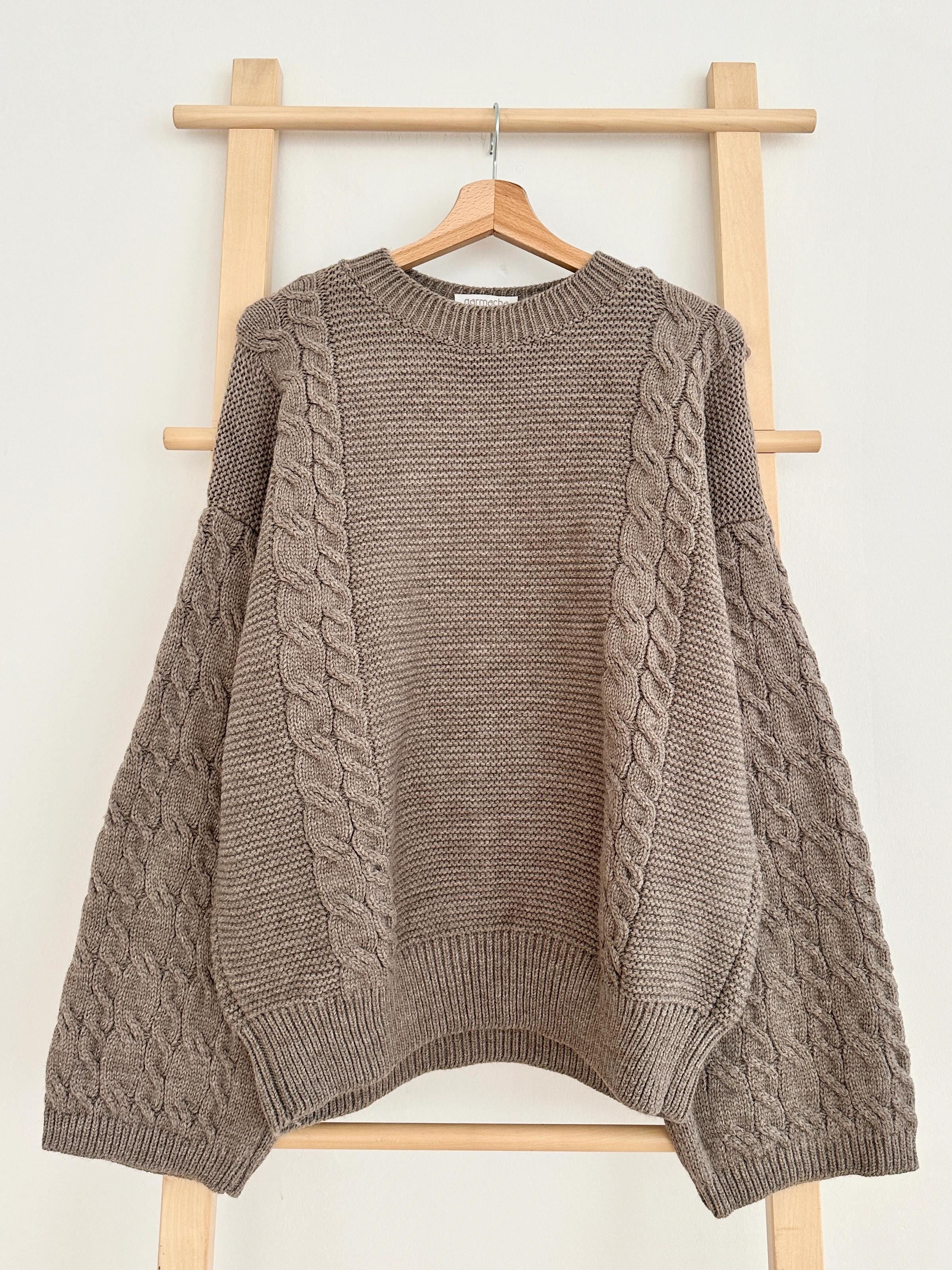 Bisiklet Yaka Örgü Desenli Kazak - Vizon