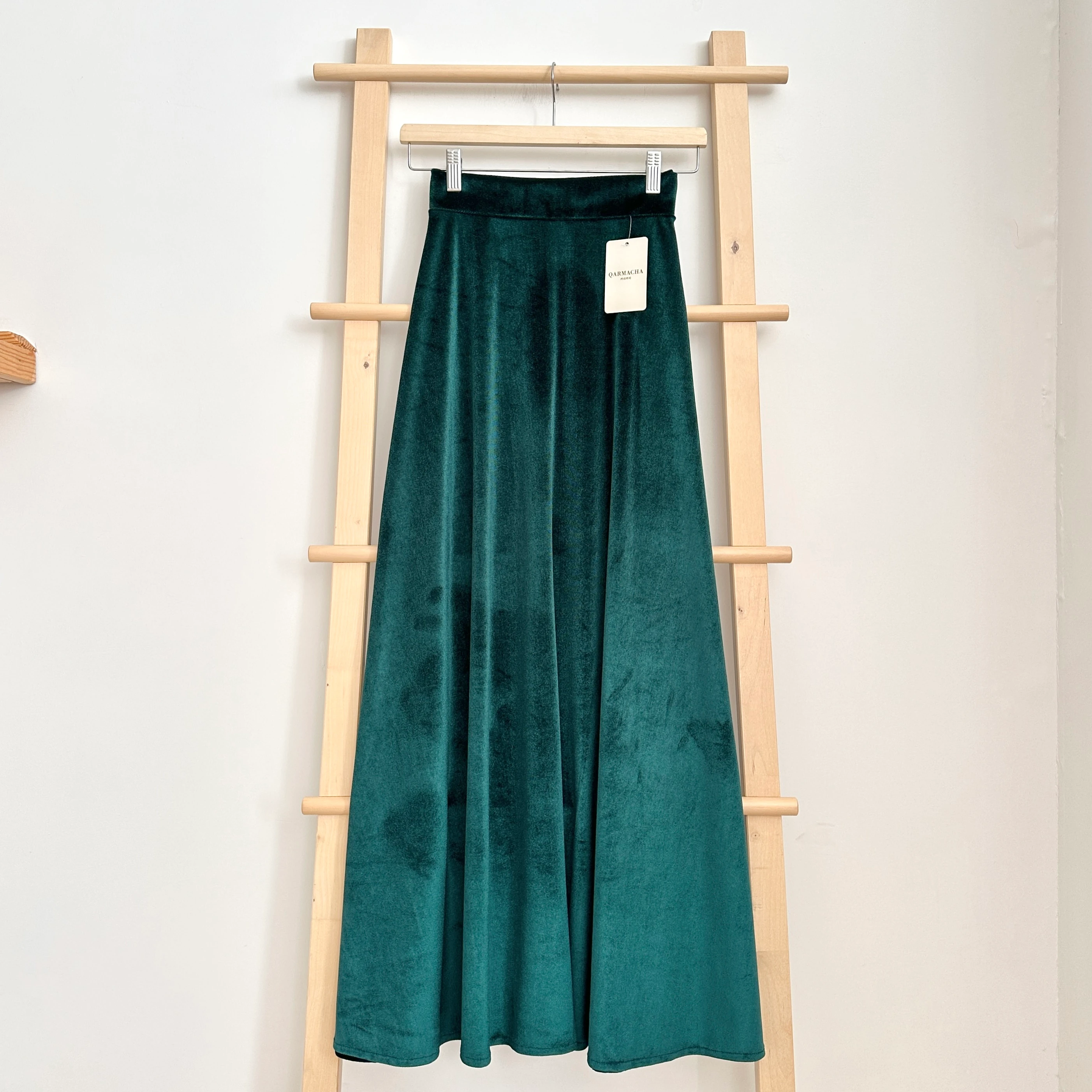 Kadife Kloş Etek - Zümrüt Yeşili