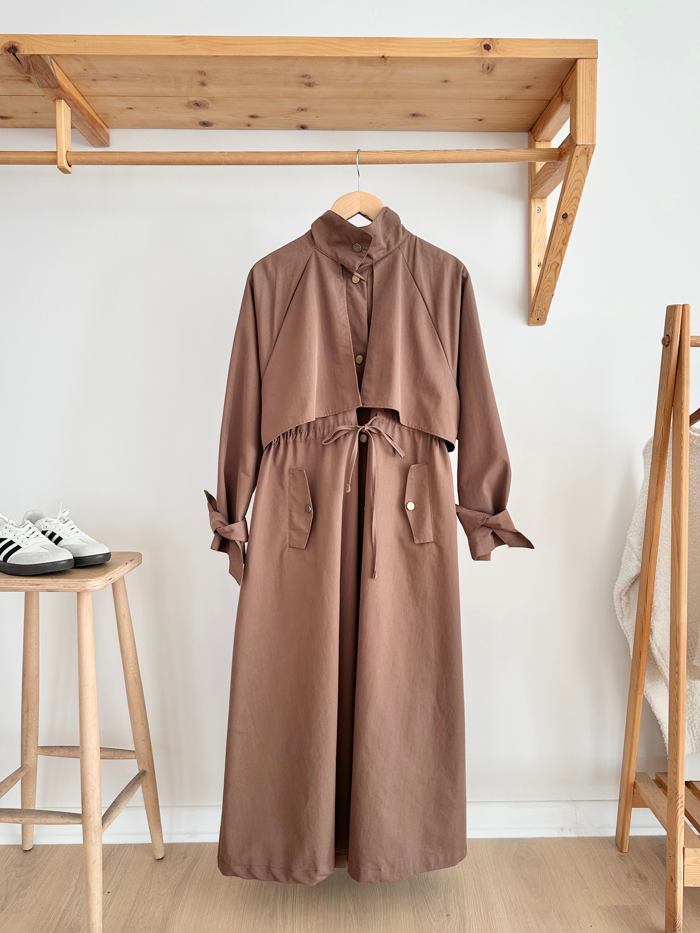 Biye Detaylı Trençkot - Kahverengi