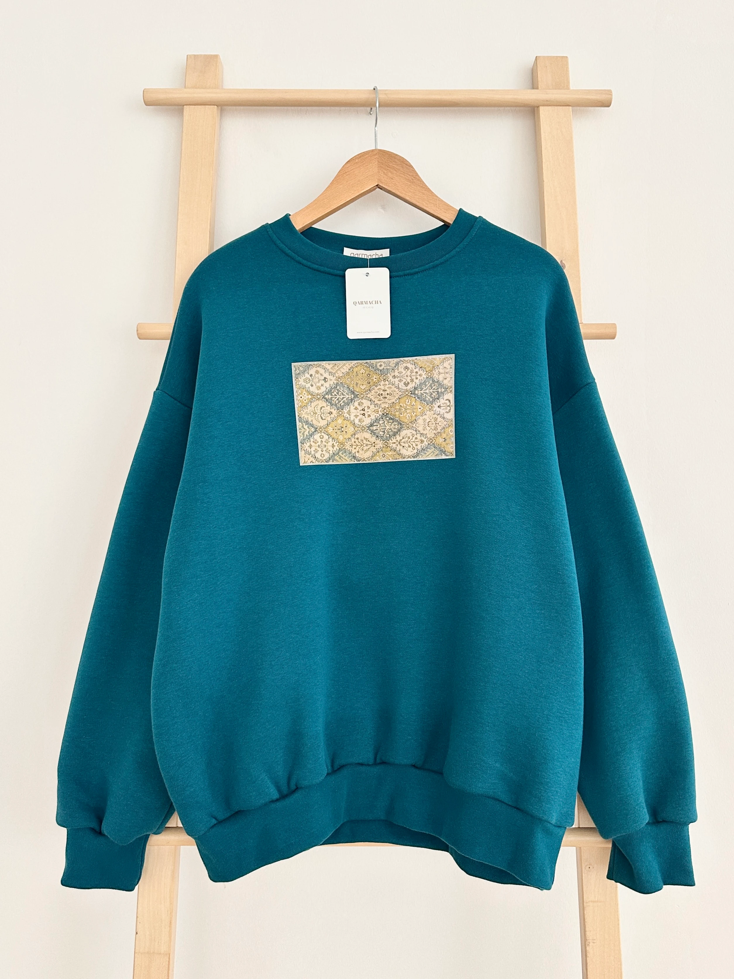 Baskılı 3 İplik Sweat - Petrol Yeşili