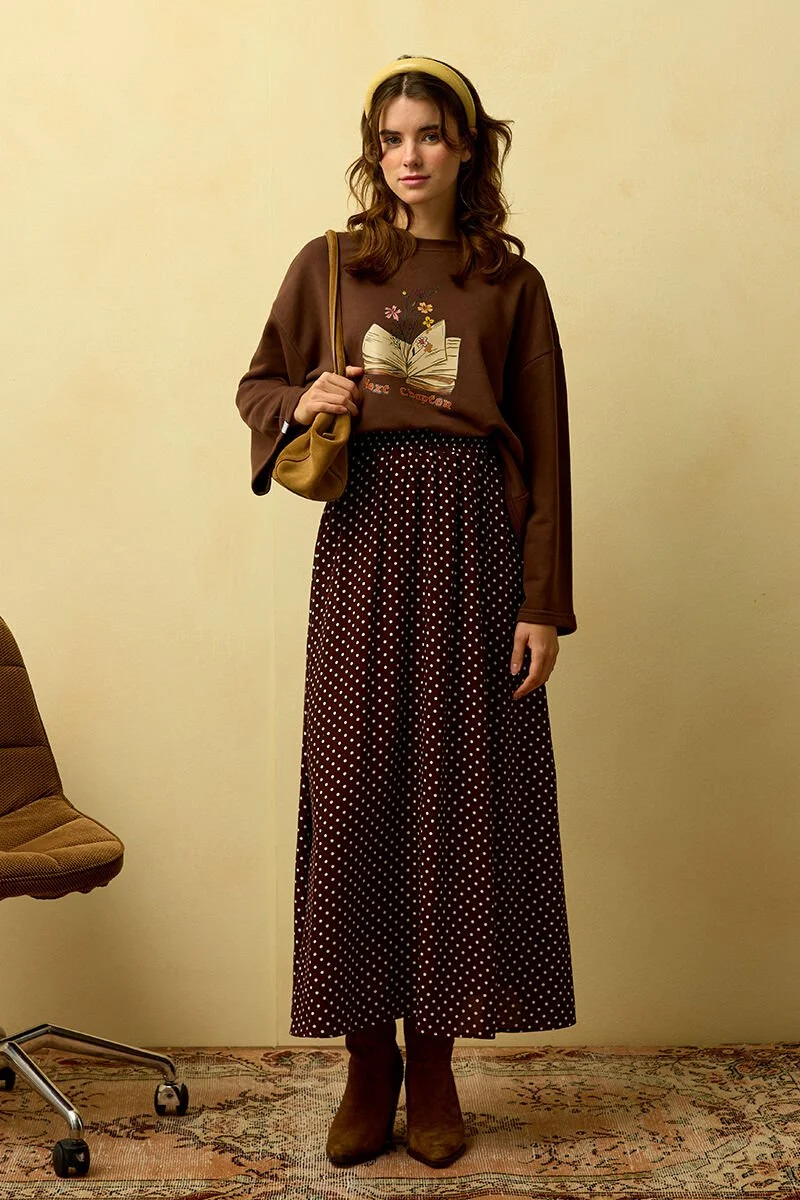 PUANTİYE VİSKON ETEK - Kahverengi