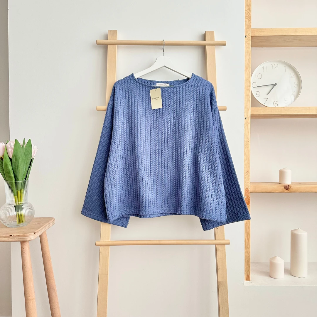 Triko Dokulu Crop - İndigo Mavisi