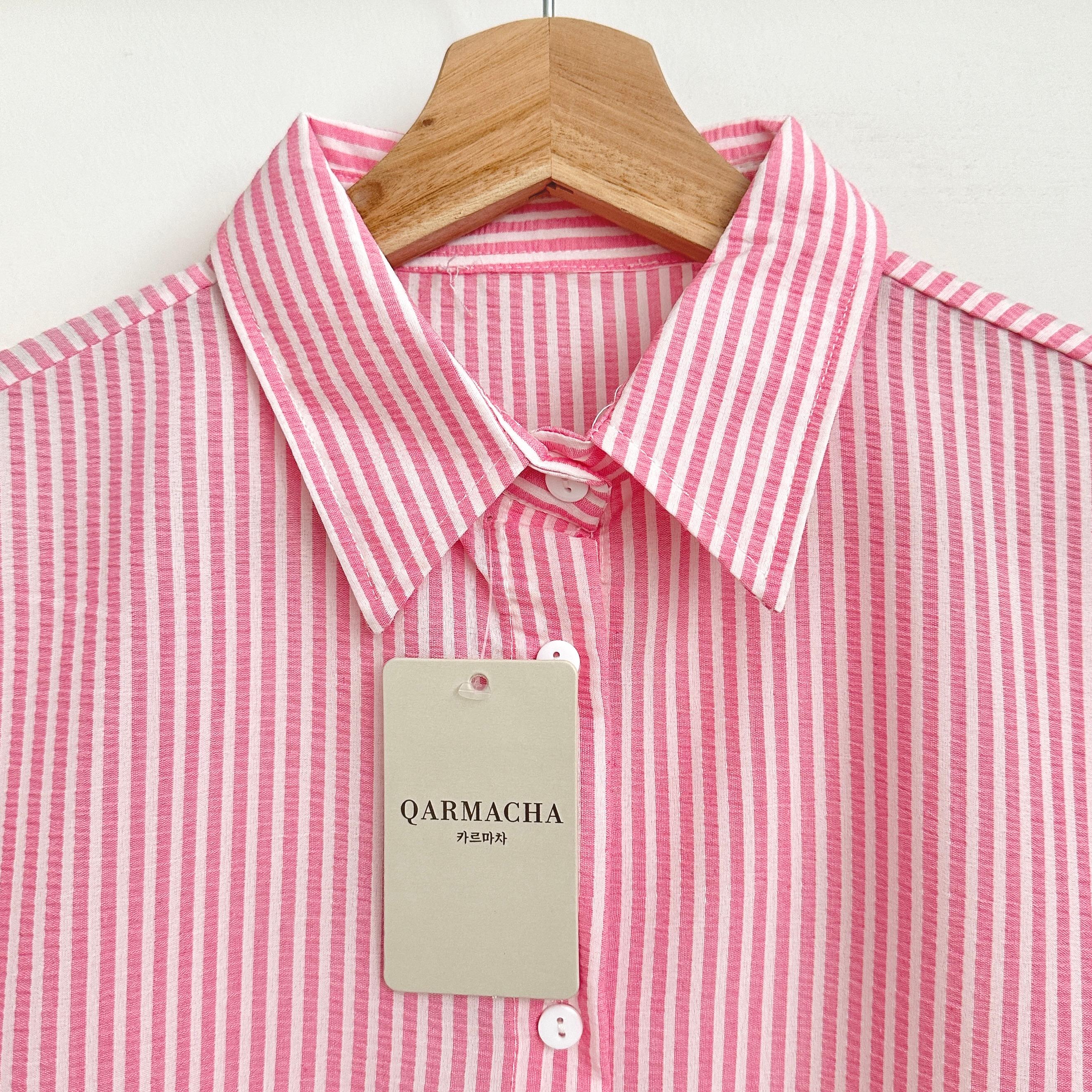 Çizgili Tunik Gömlek - Pembe