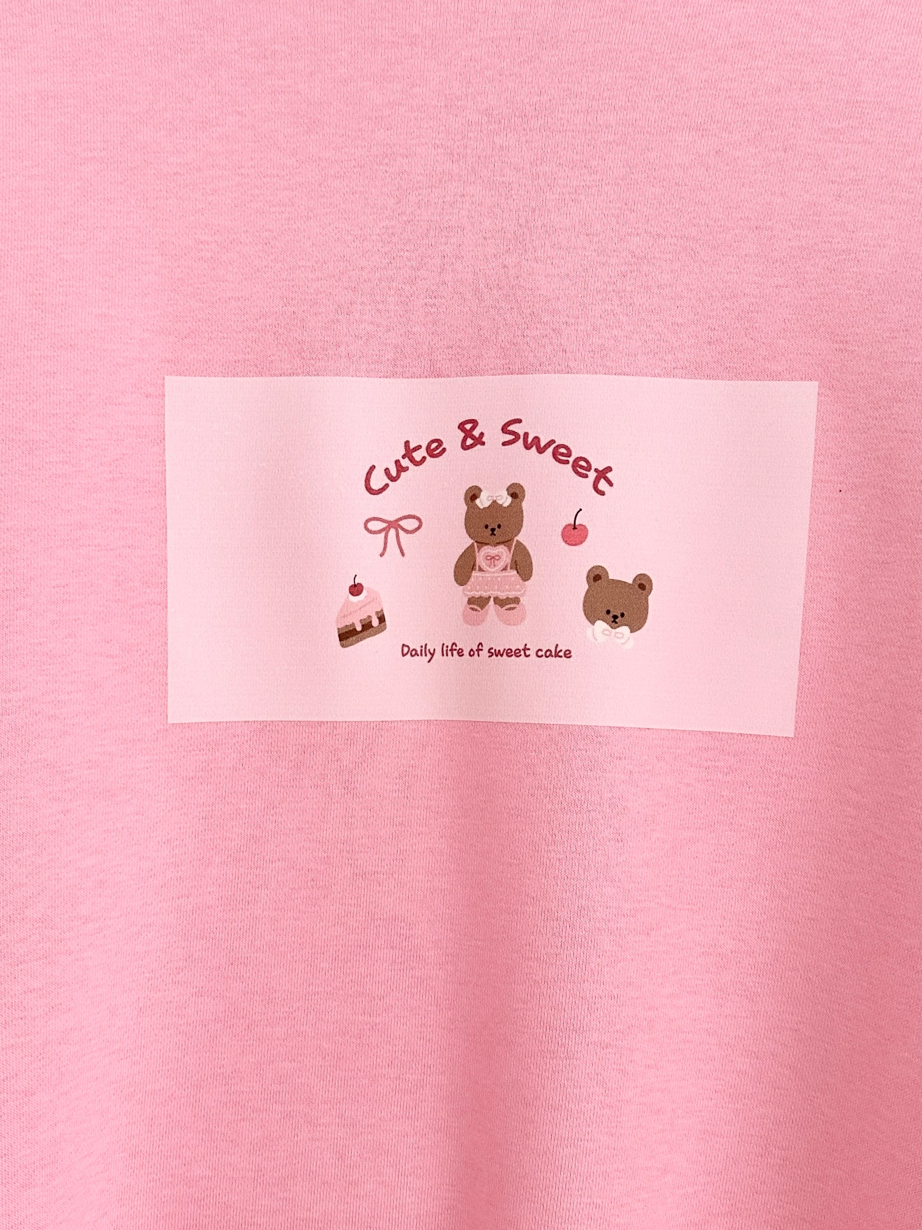 Baskılı 3 İplik Sweat - Pembe