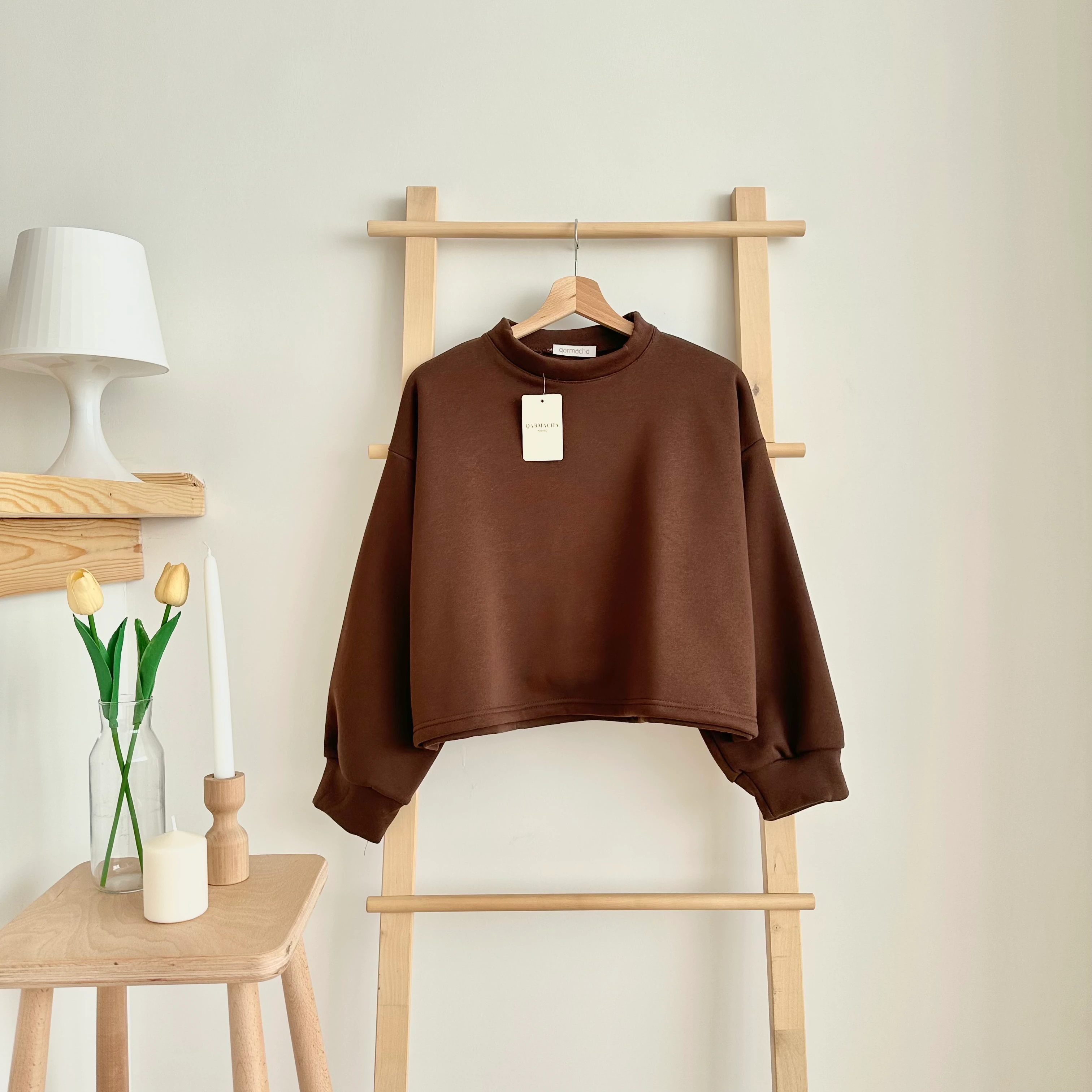 3 İplik Düz Crop - Koyu Kahve