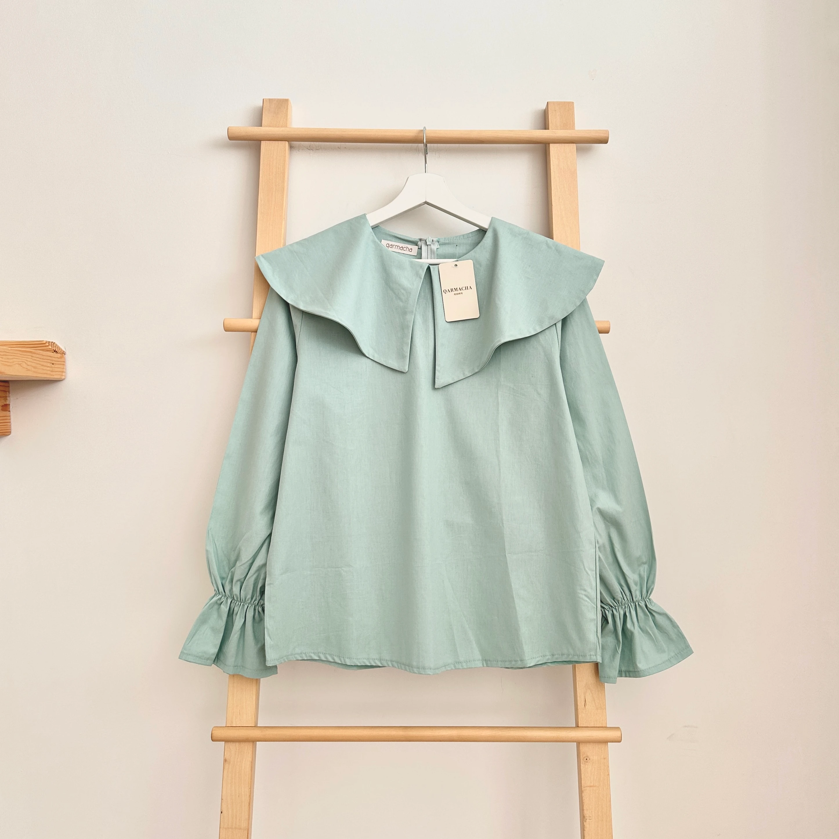 Yaka Detaylı Kısa Gömlek - Mint Yeşili