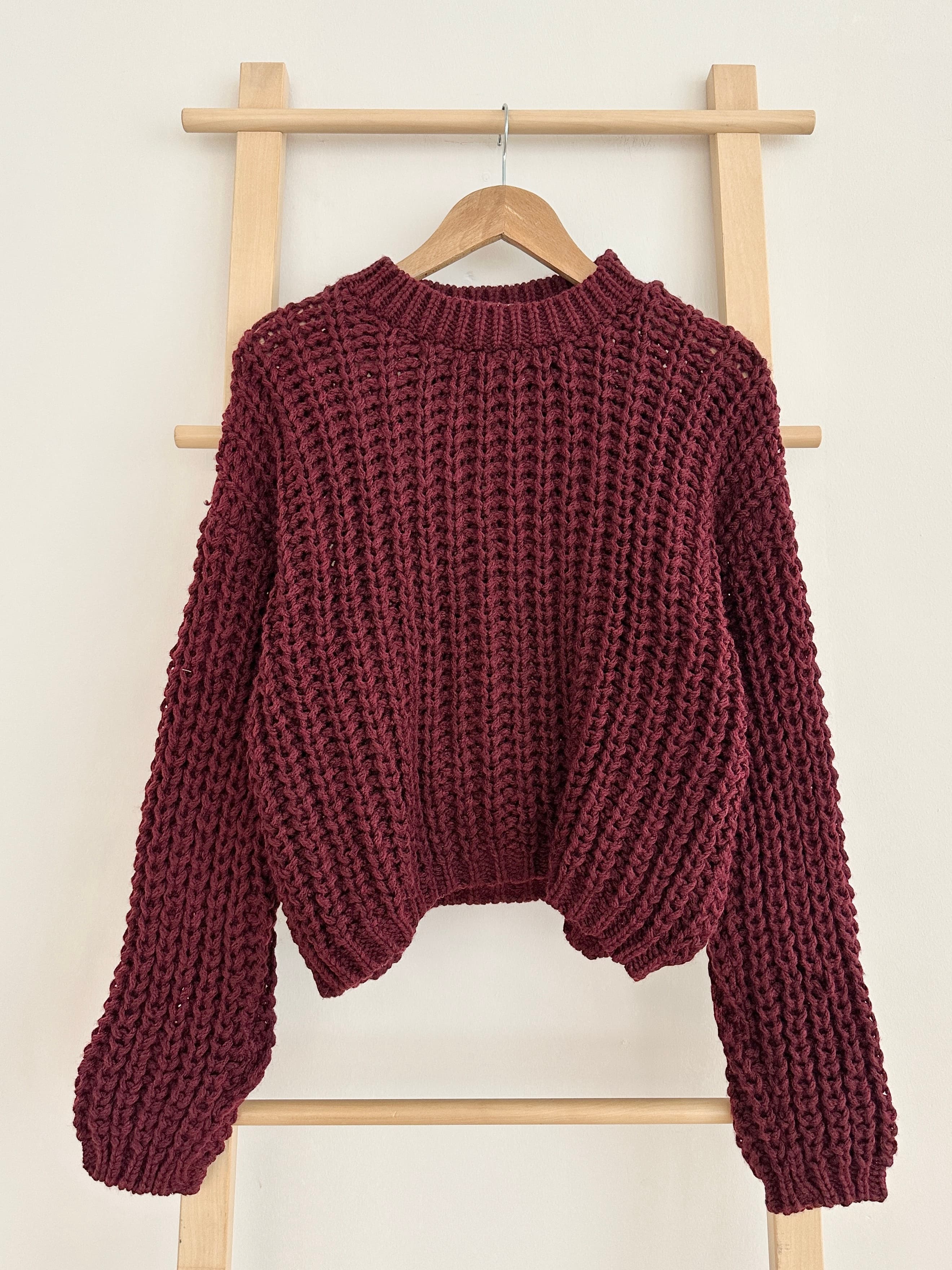 Kalın Dokulu Crop Kazak - Bordo