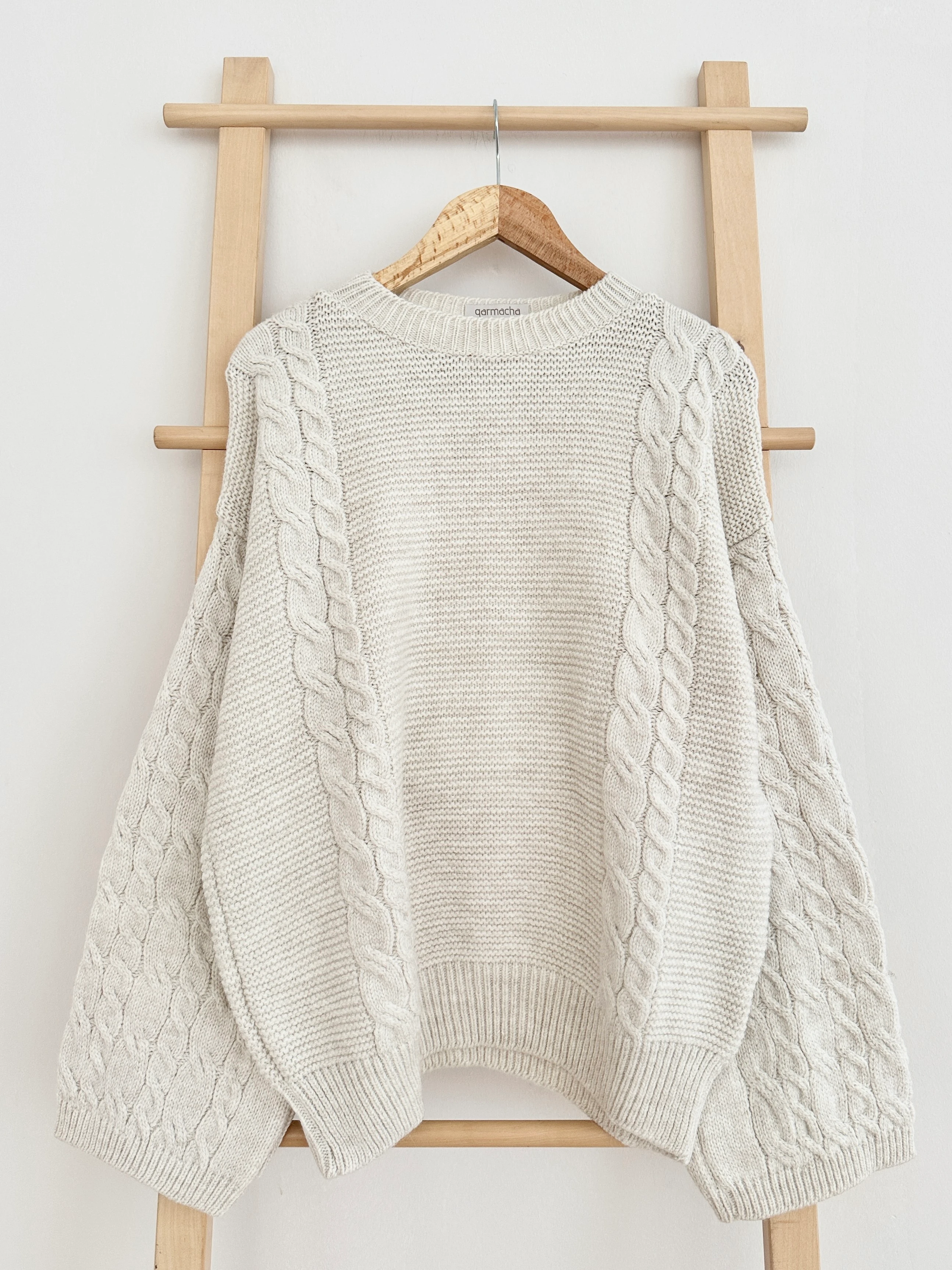 Bisiklet Yaka Örgü Desenli Kazak - Bej