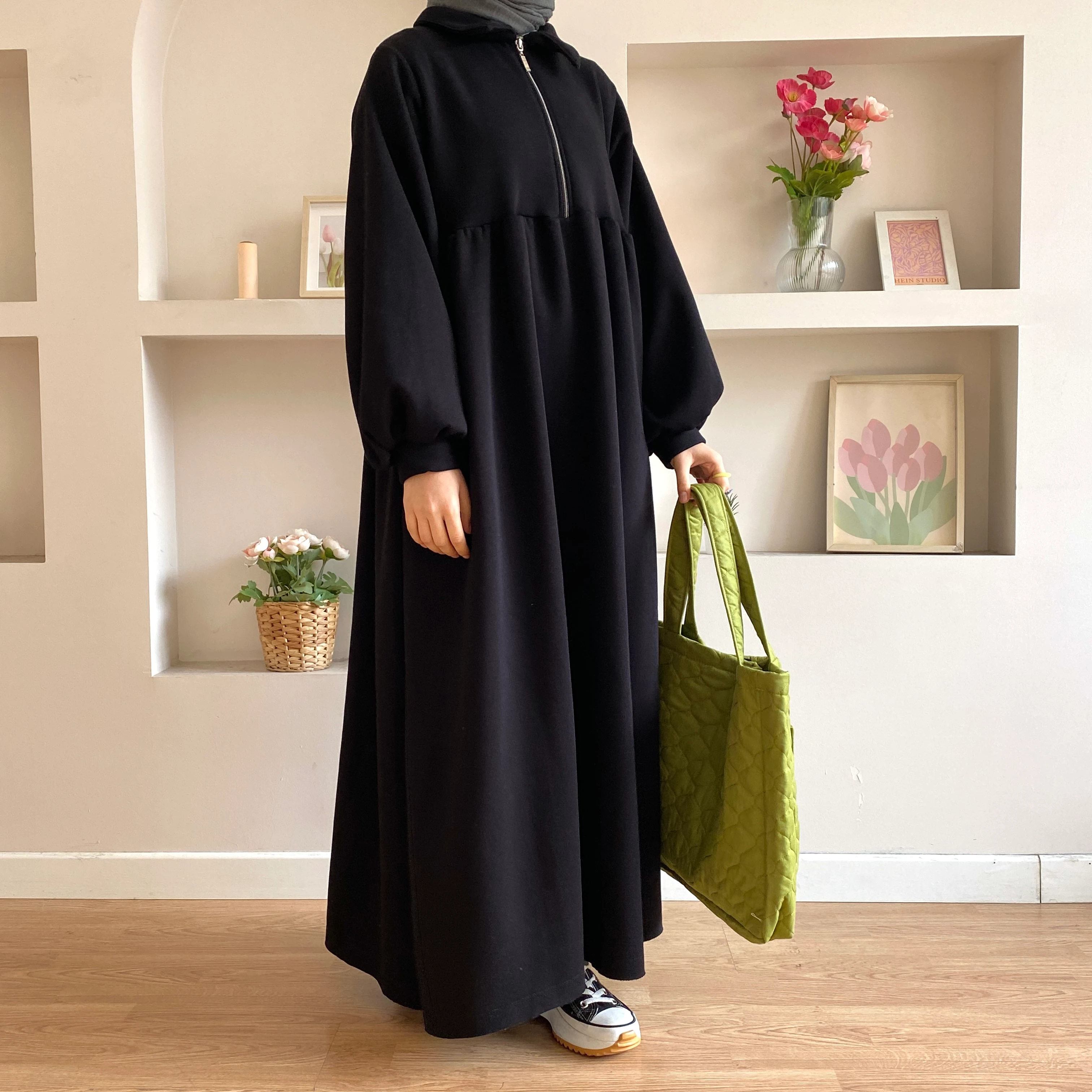 3 İplik Robalı Elbise - Siyah