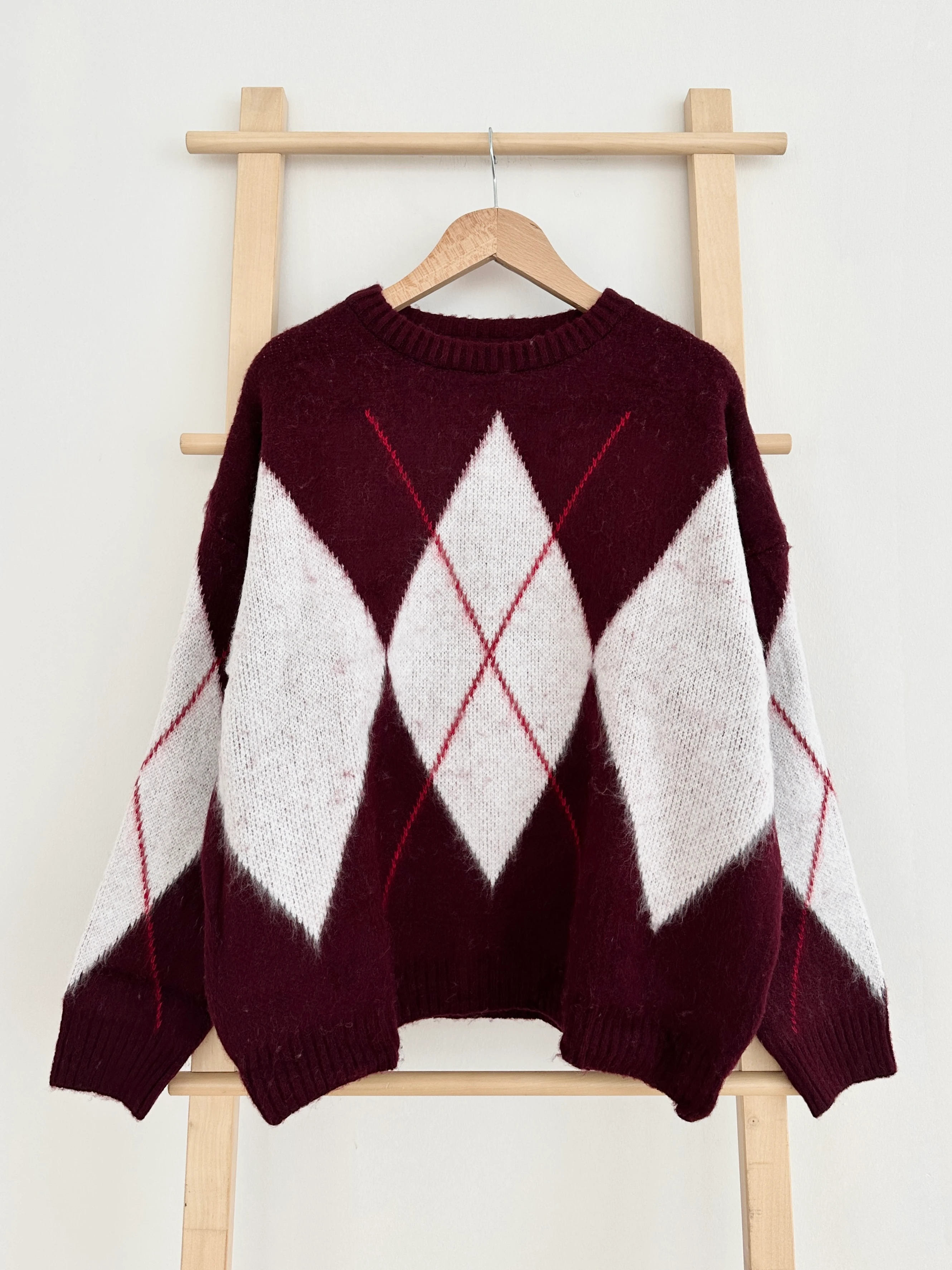 Baklava Desenli Yumoş Kazak - Bordo