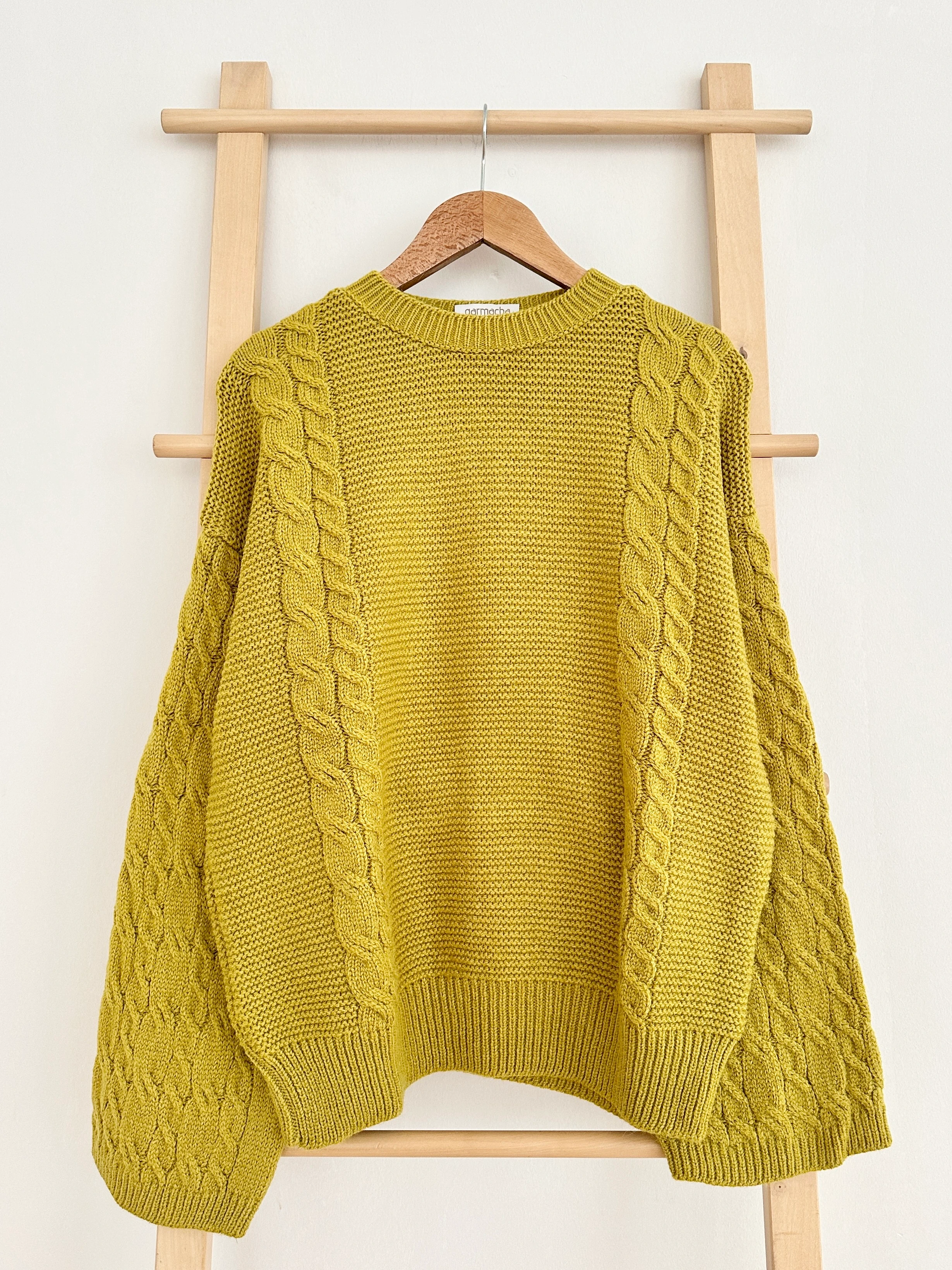 Bisiklet Yaka Örgü Desenli Kazak - Yağ Yeşili