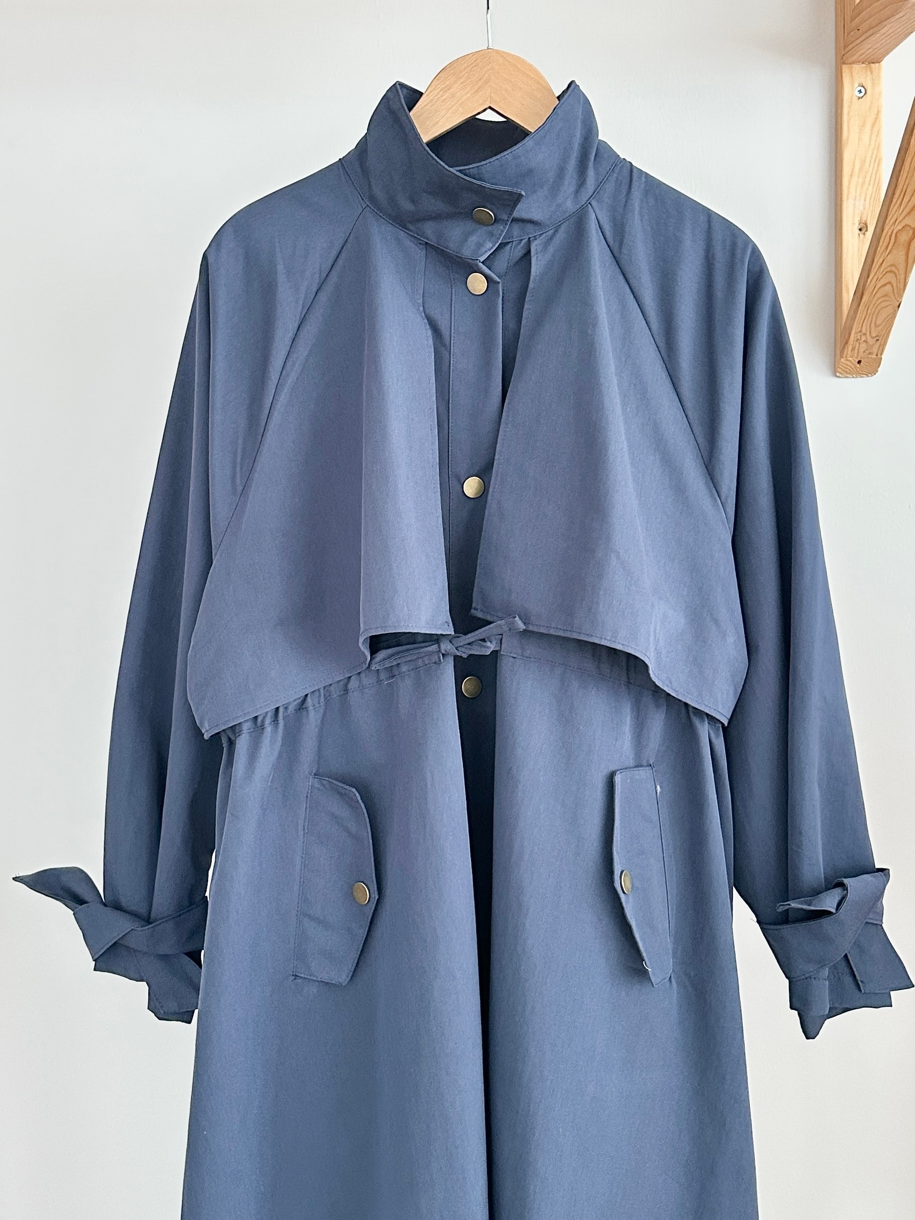 Biye Detaylı Trençkot - Lacivert