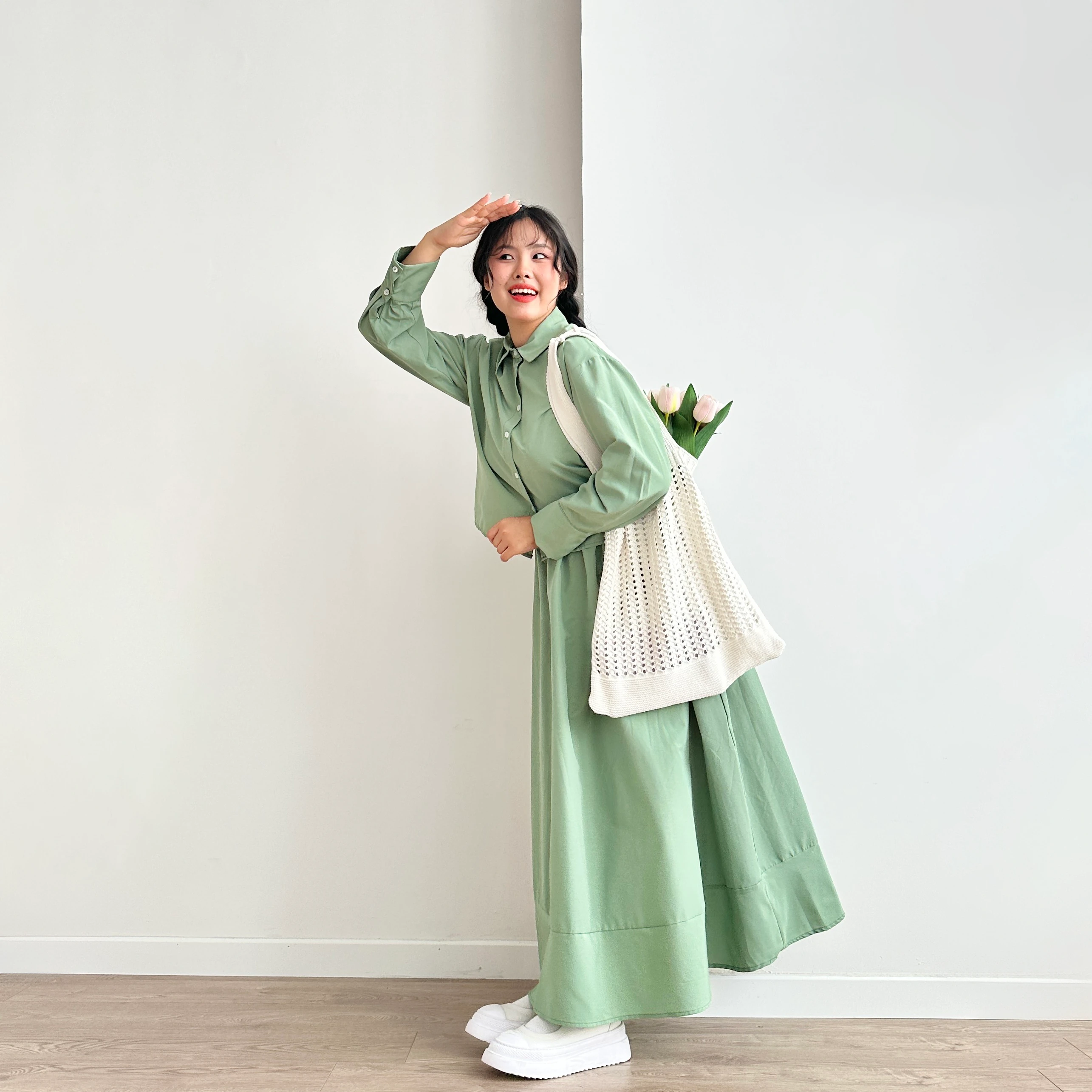 İnce Crop Gömlek & Etek Takım