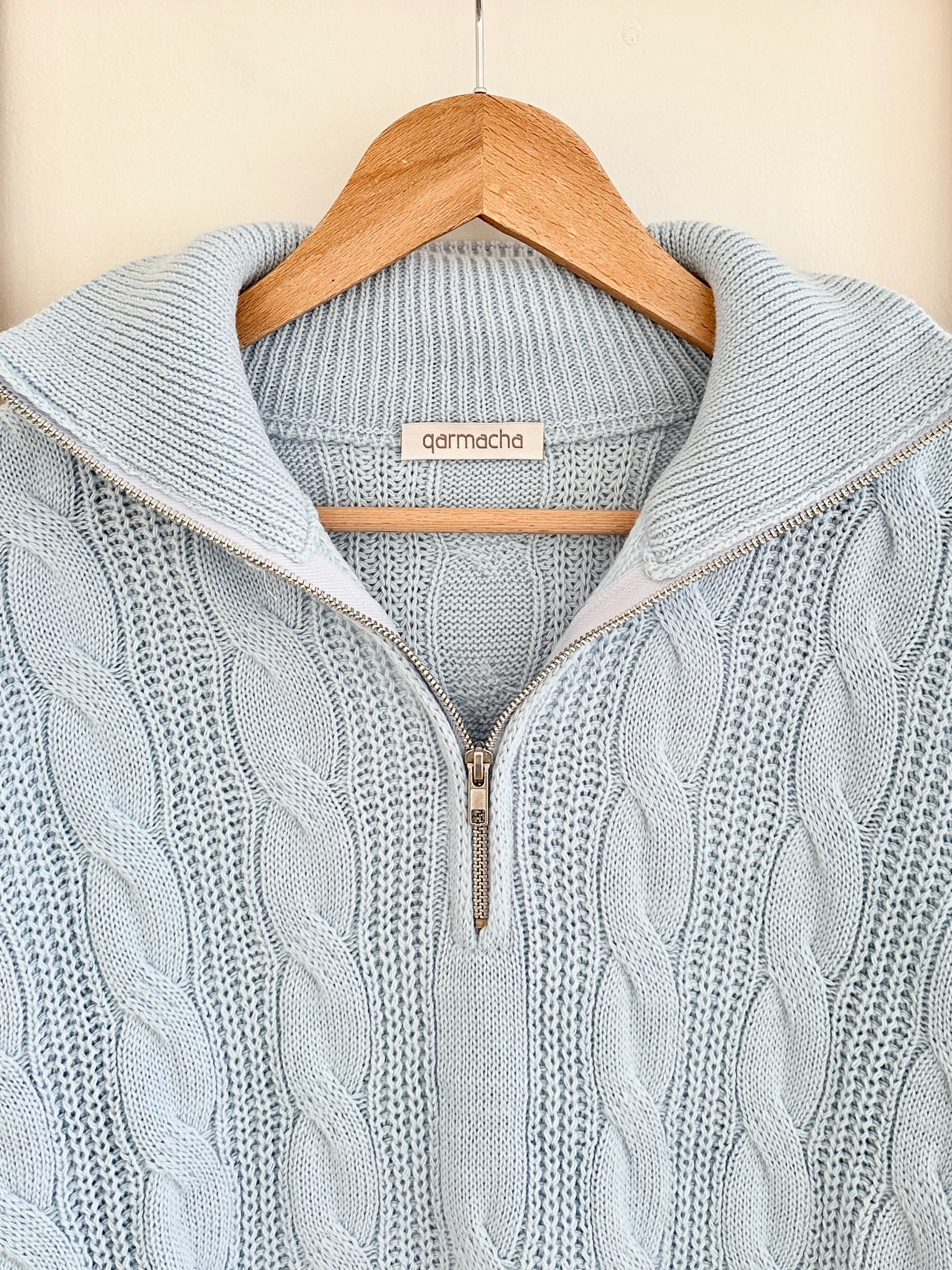 Sarmaşık Desen Fermuarlı Crop Kazak - Bebe Mavisi