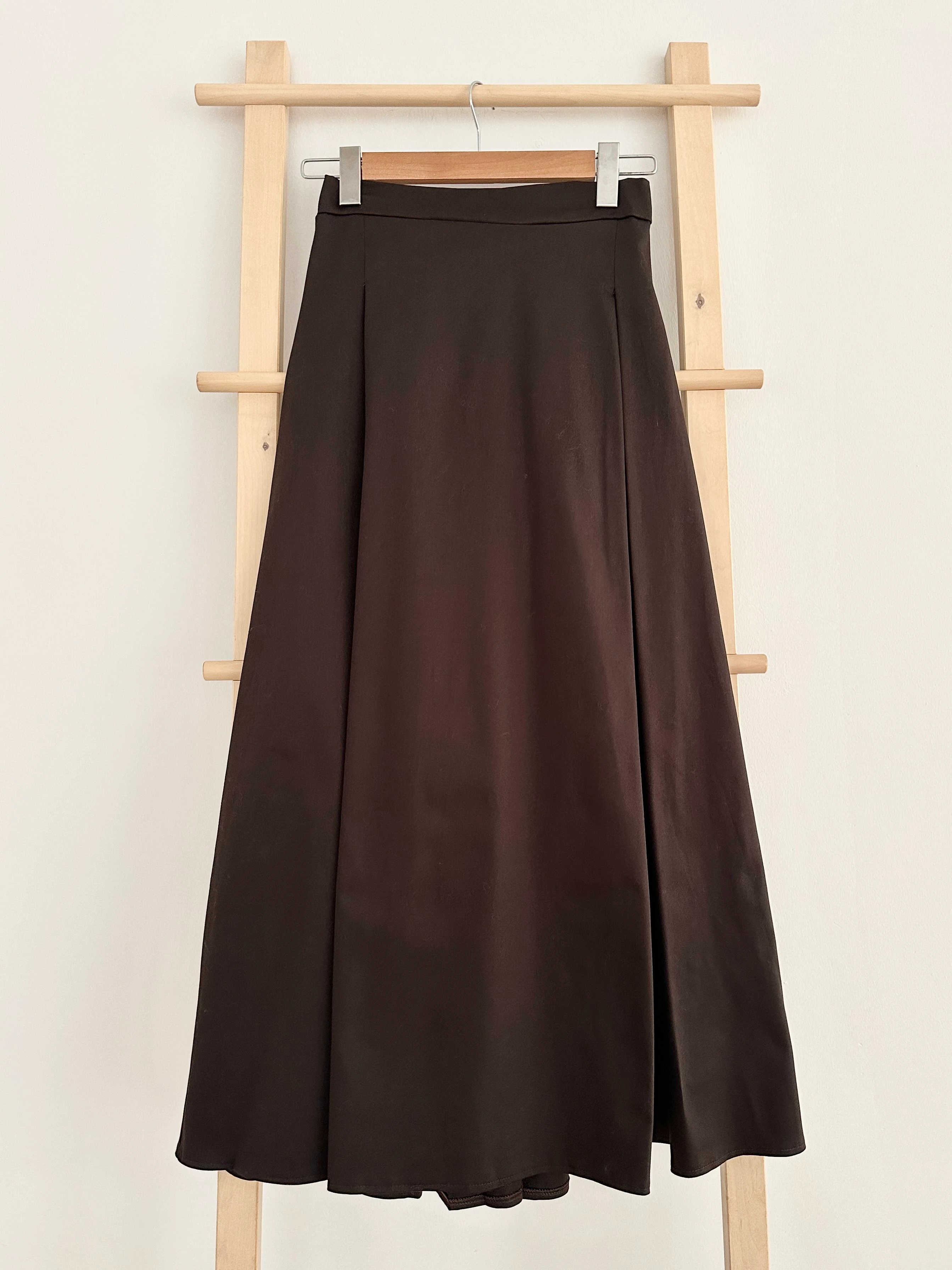 Çift Pileli Koton Etek - Koyu Kahve