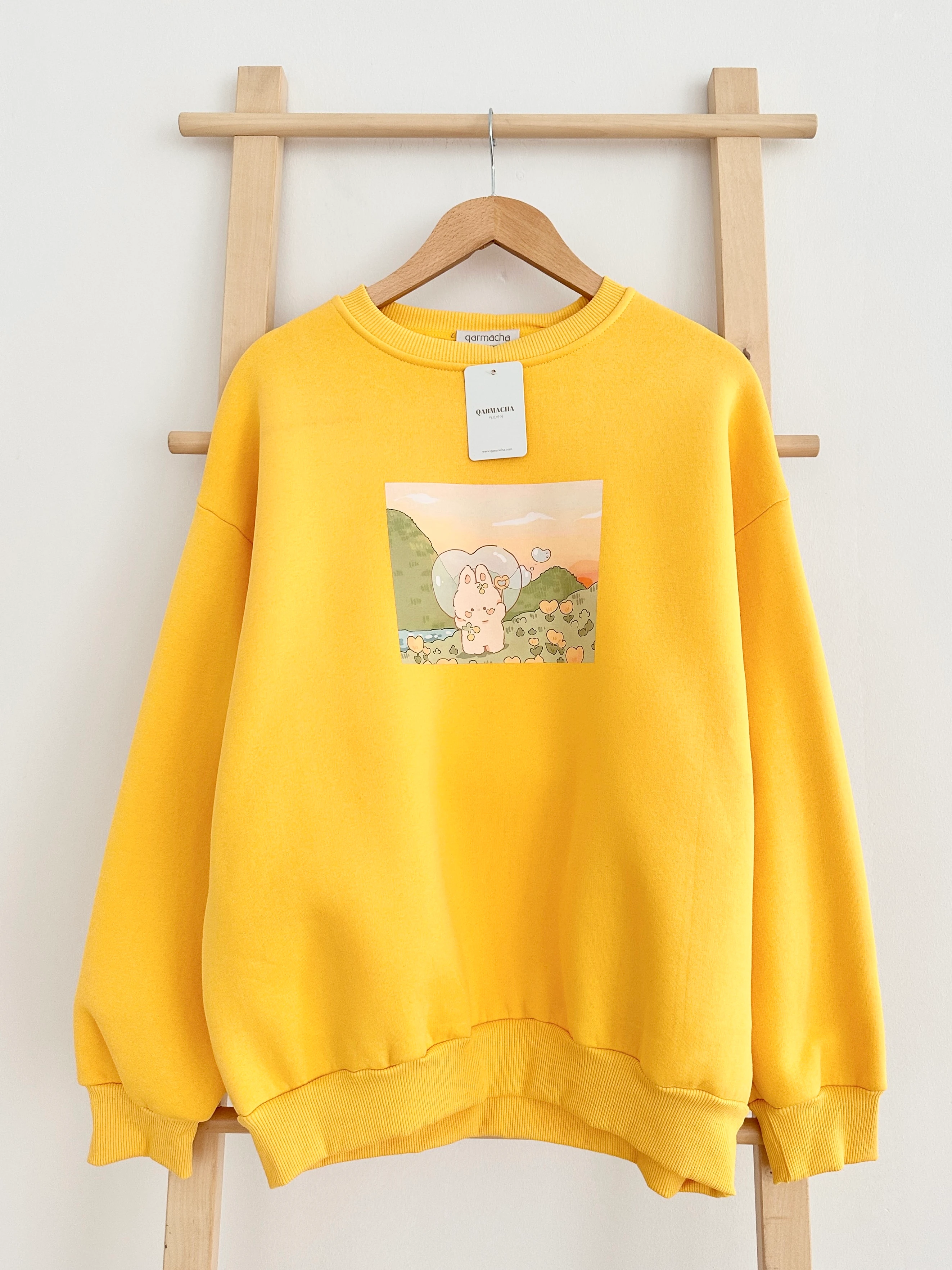 Baskılı 3 İplik Sweat - Limon Sarısı