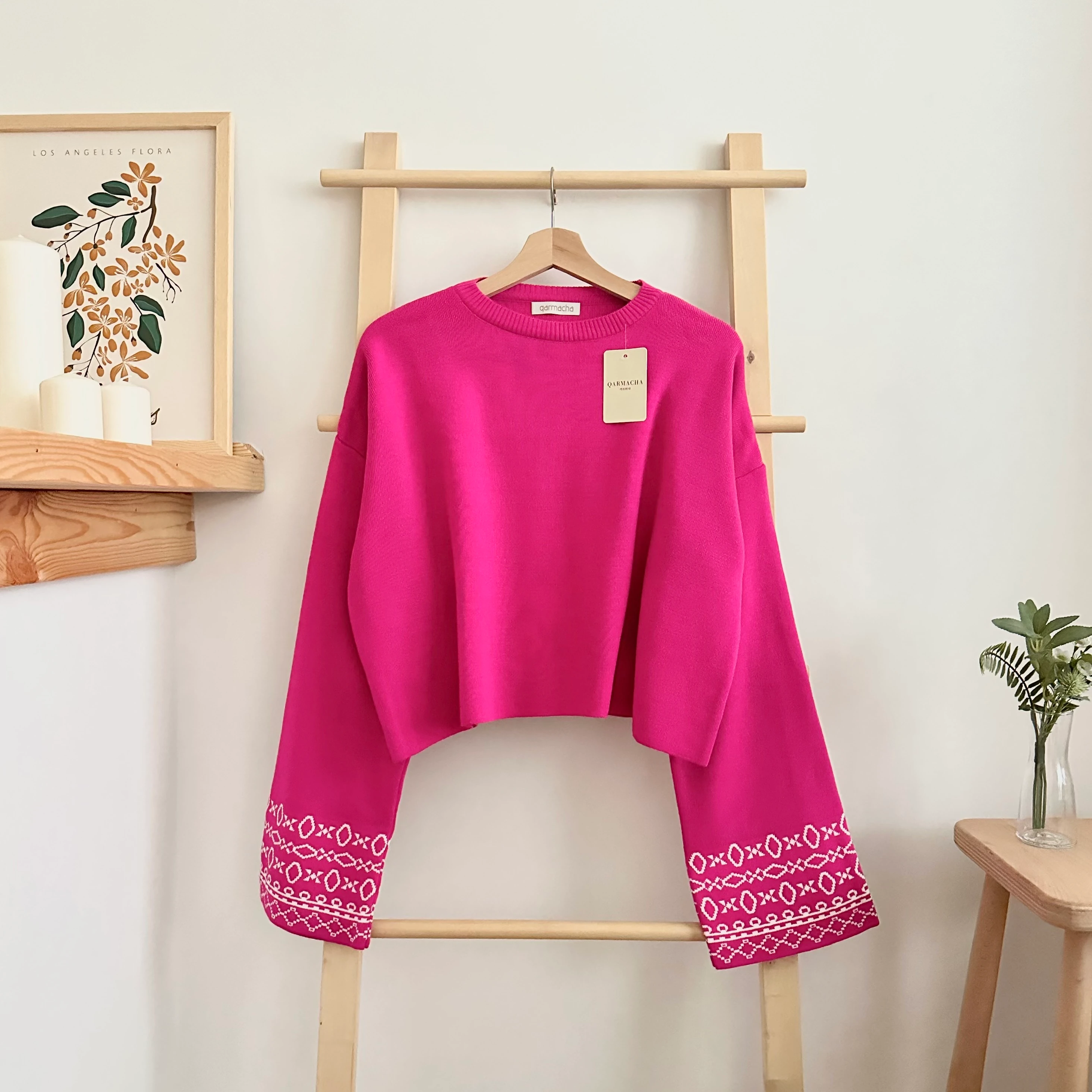 Kol Detaylı Triko Crop - Fuşya