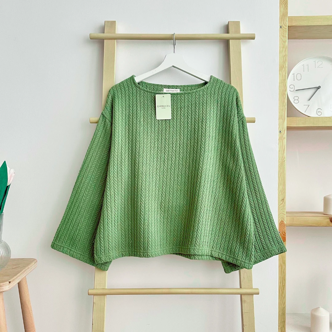 Triko Dokulu Crop - Yeşil