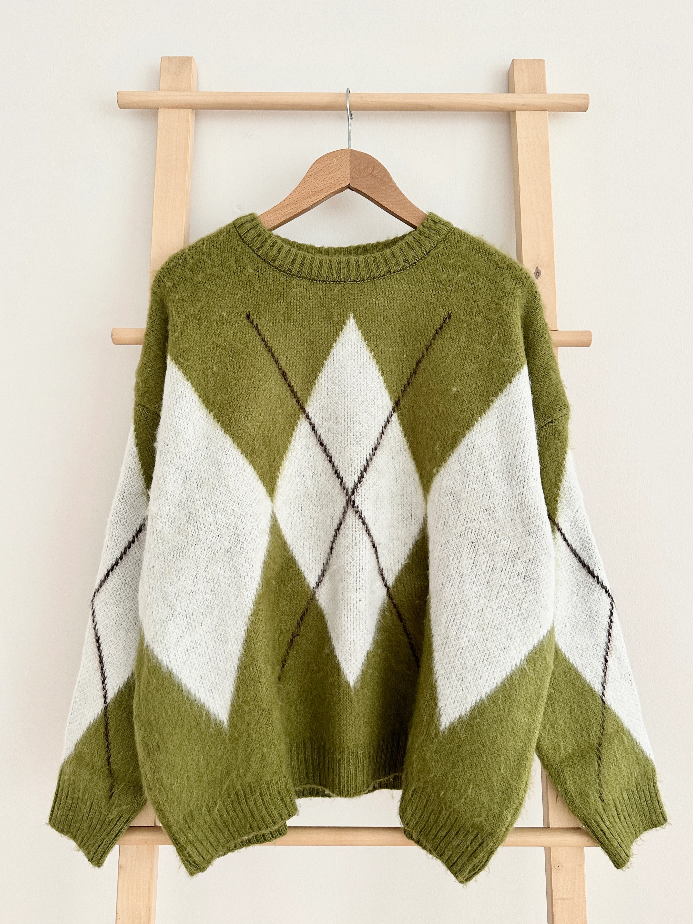 Baklava Desenli Yumoş Kazak - Yağ Yeşili