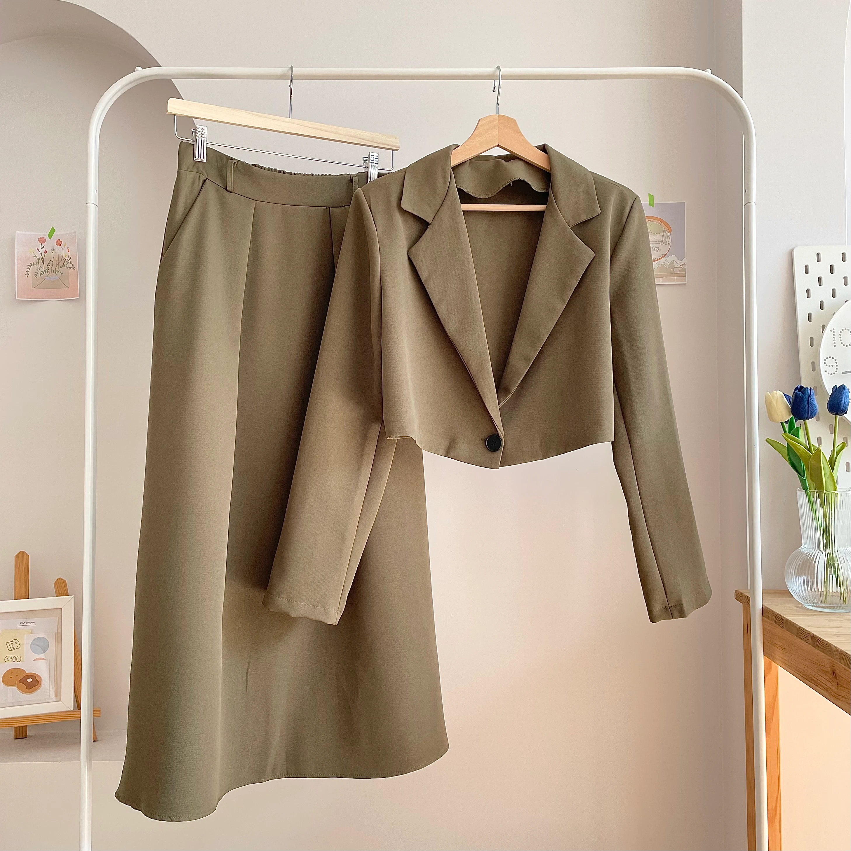 Mini Ceketli Takım - Haki