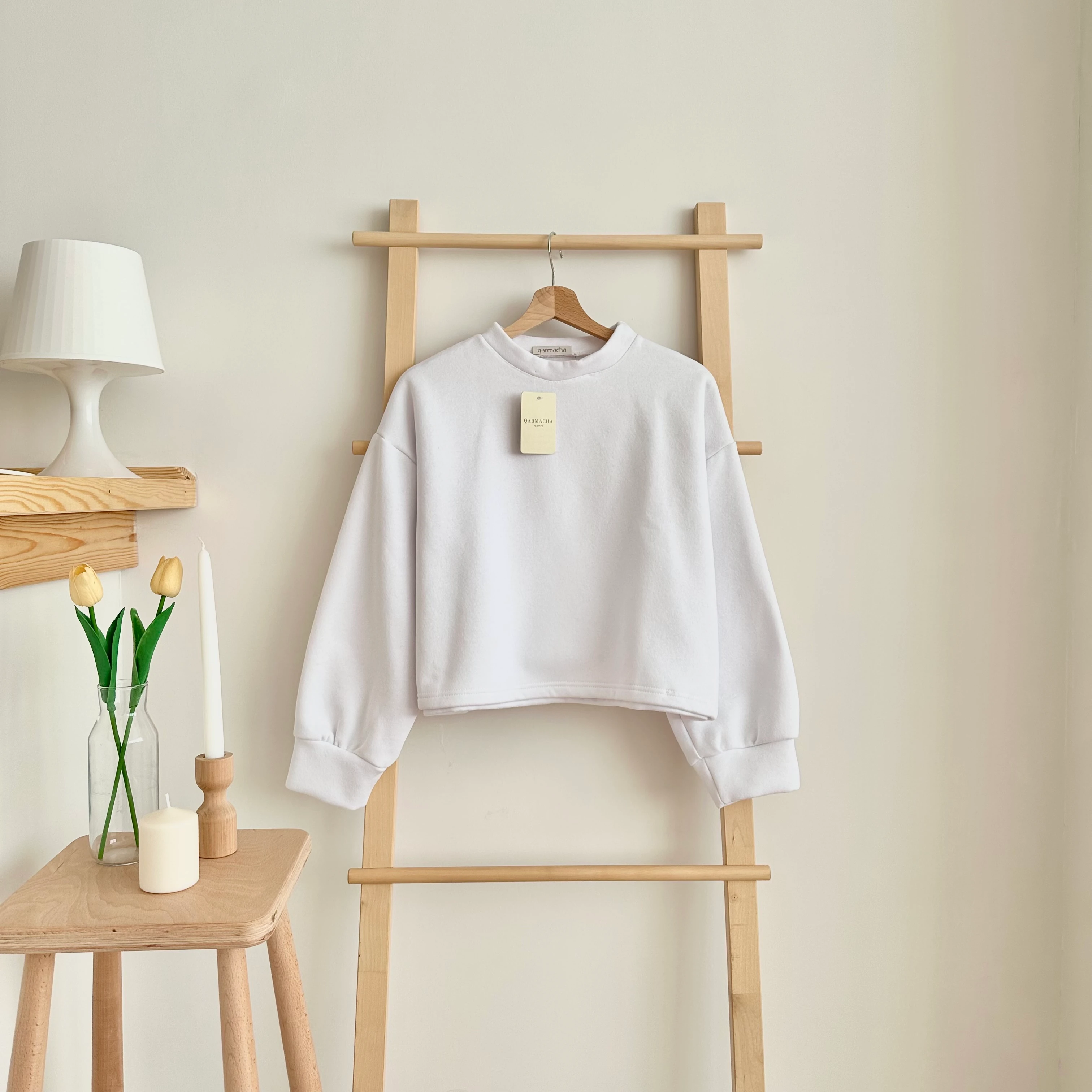 3 İplik Düz Crop - Beyaz