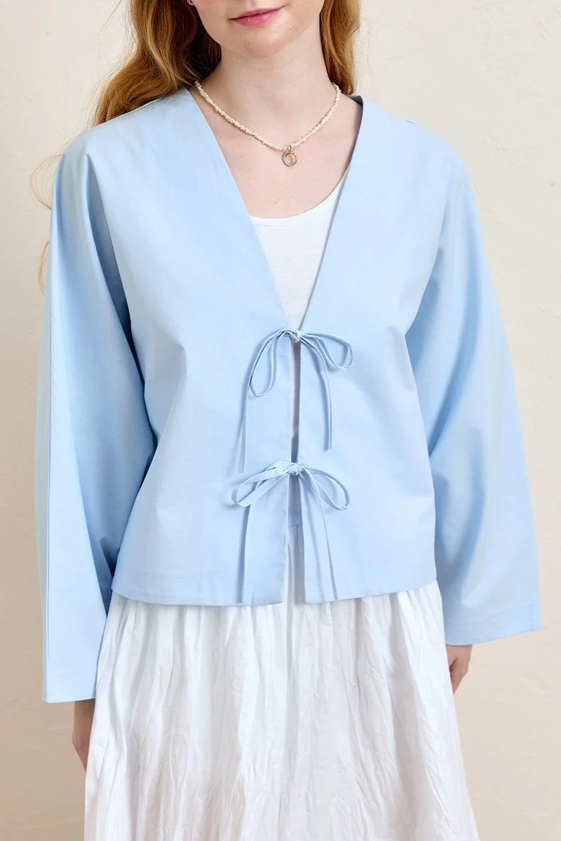 2 Fiyonklu Crop Ceket - Bebe Mavisi