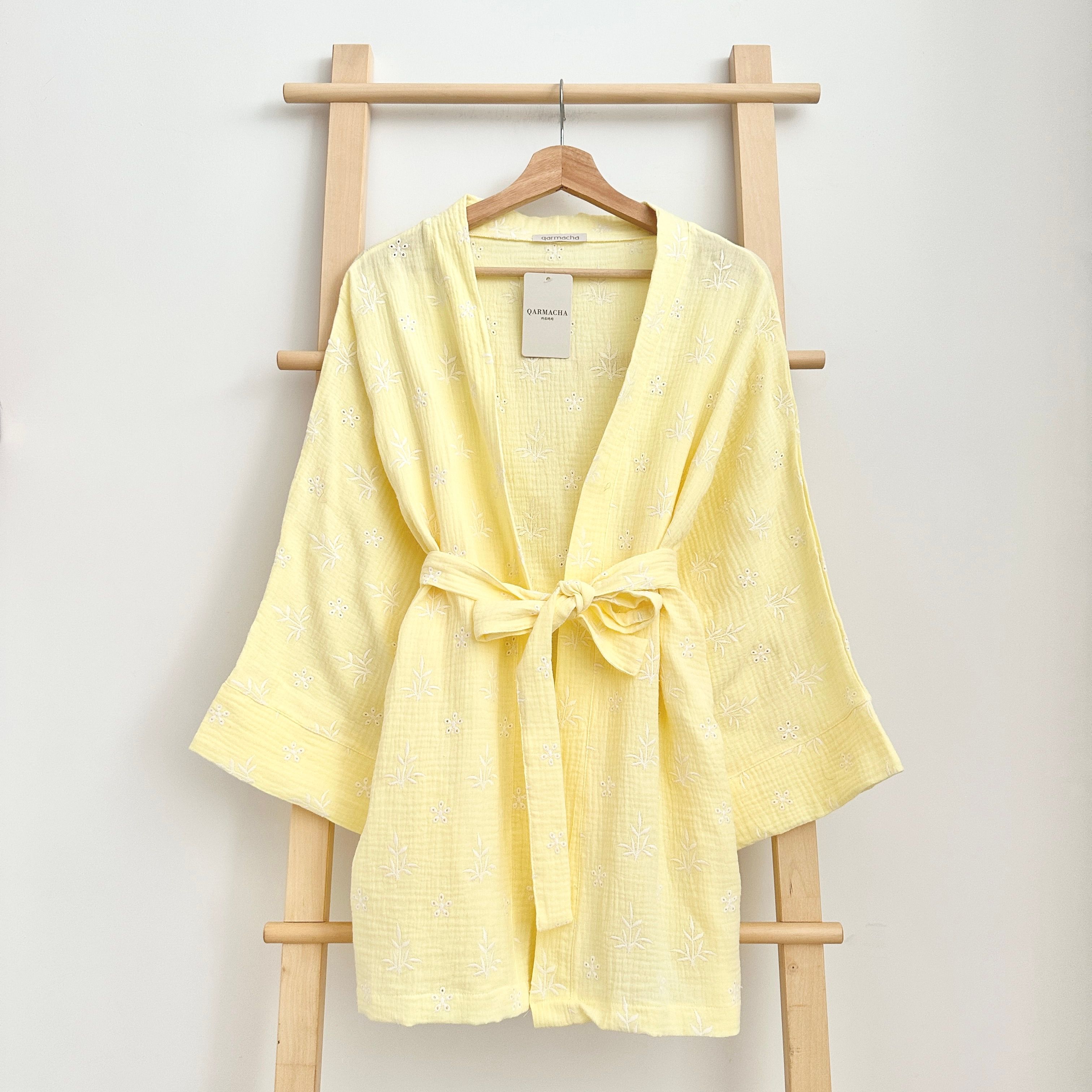 Fistolu Müslin Kimono - Limon Sarısı