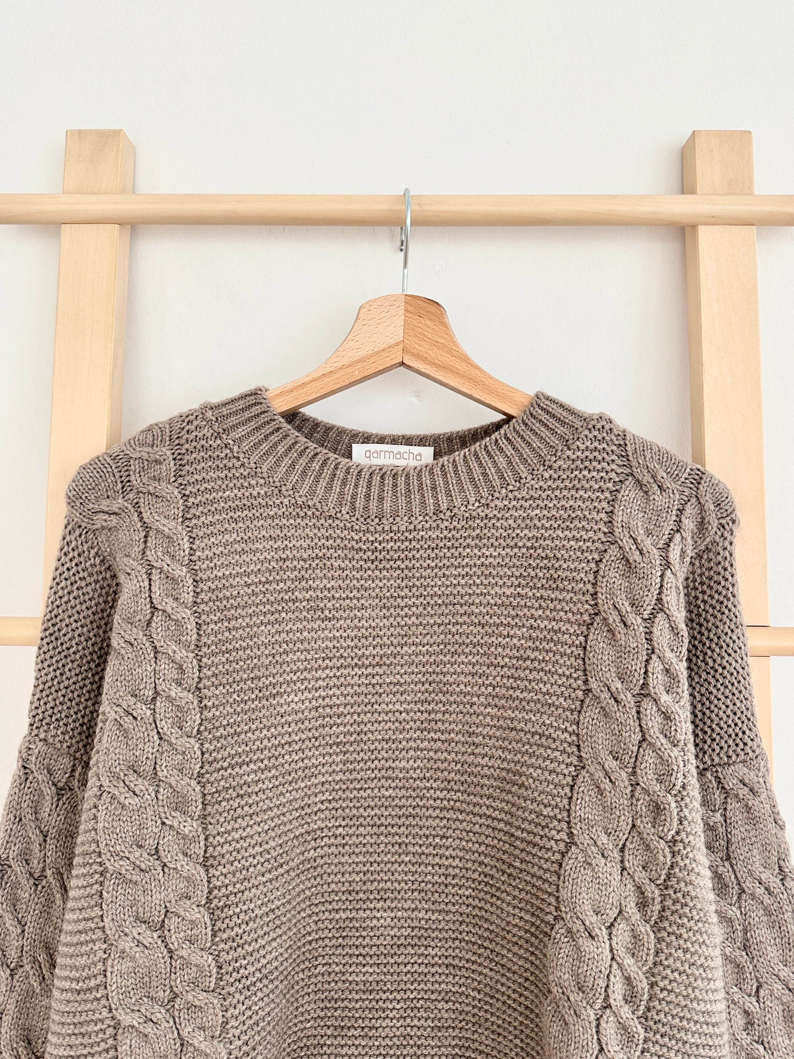 Bisiklet Yaka Örgü Desenli Kazak - Vizon