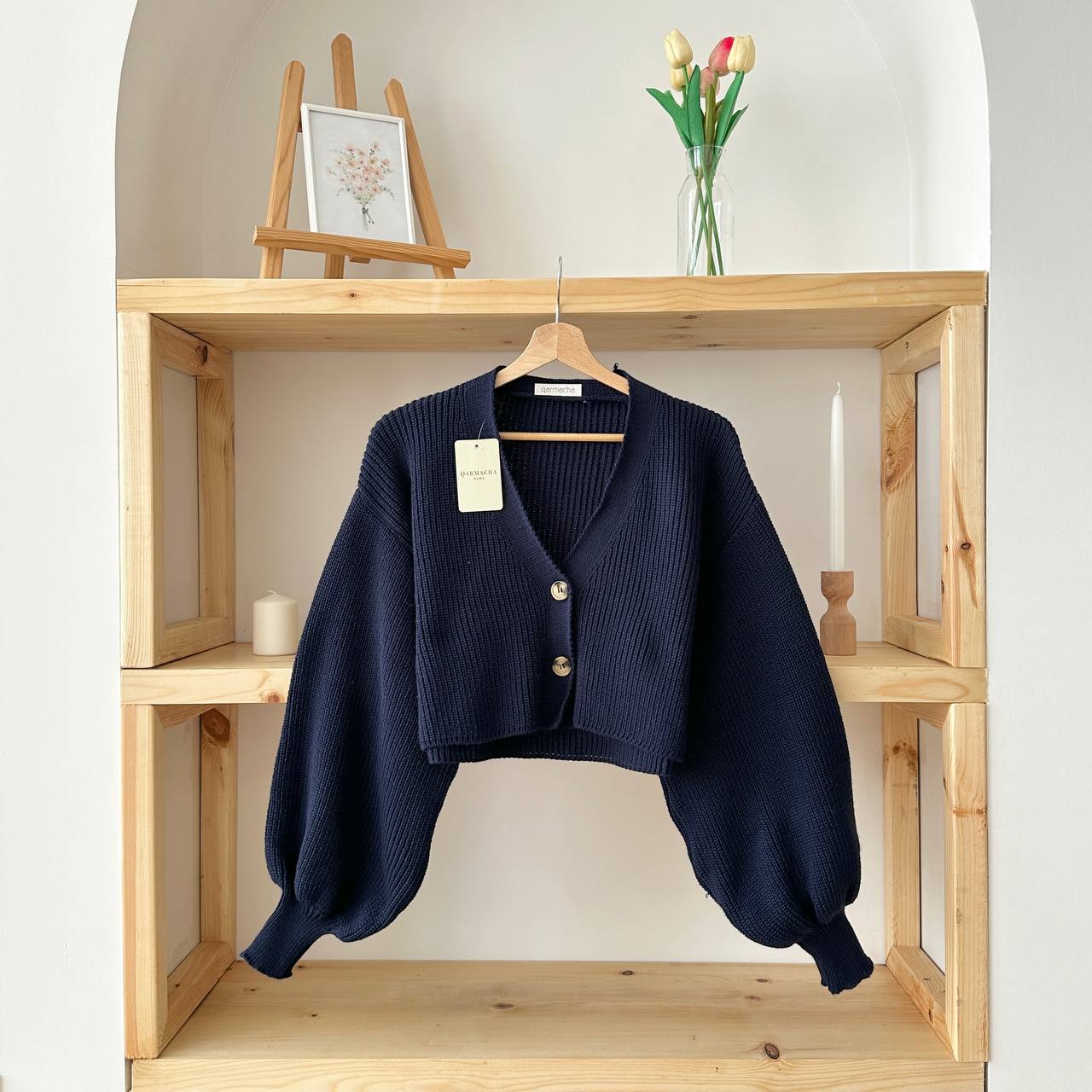 BALON KOL TRİKO CROP HIRKA - Lacivert