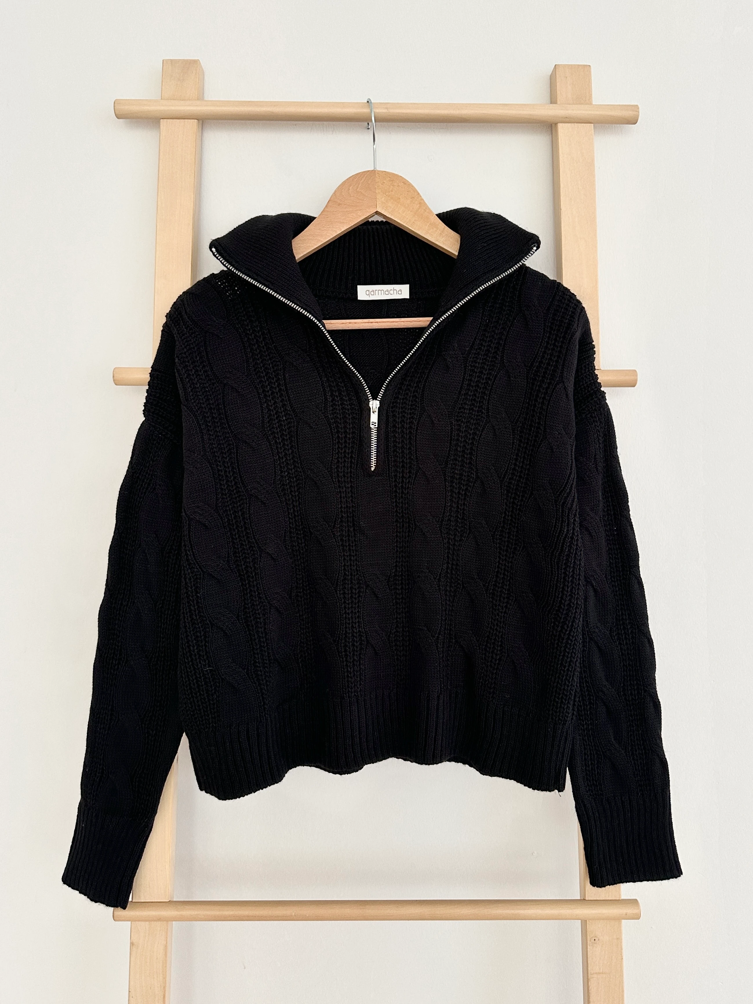 Sarmaşık Desen Fermuarlı Crop Kazak