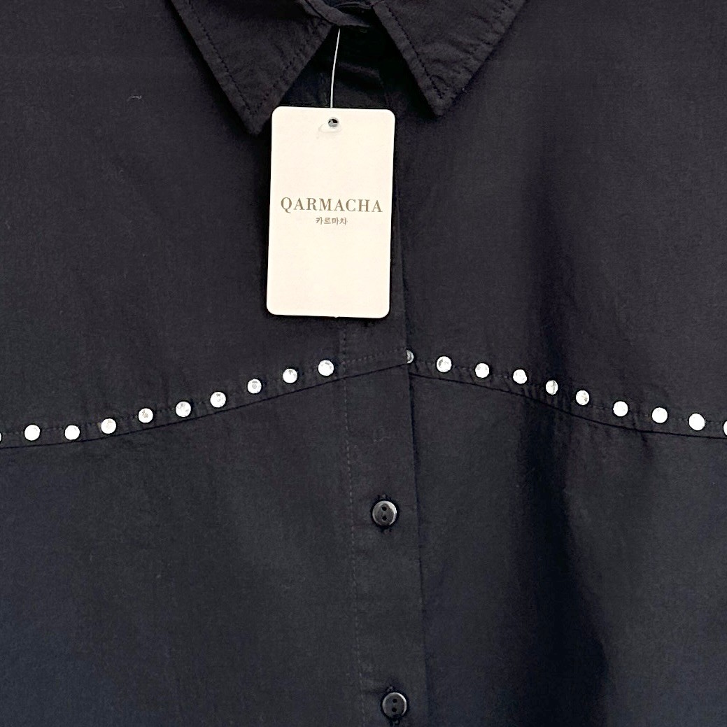 Minik Taşlı Crop Gömlek - Siyah