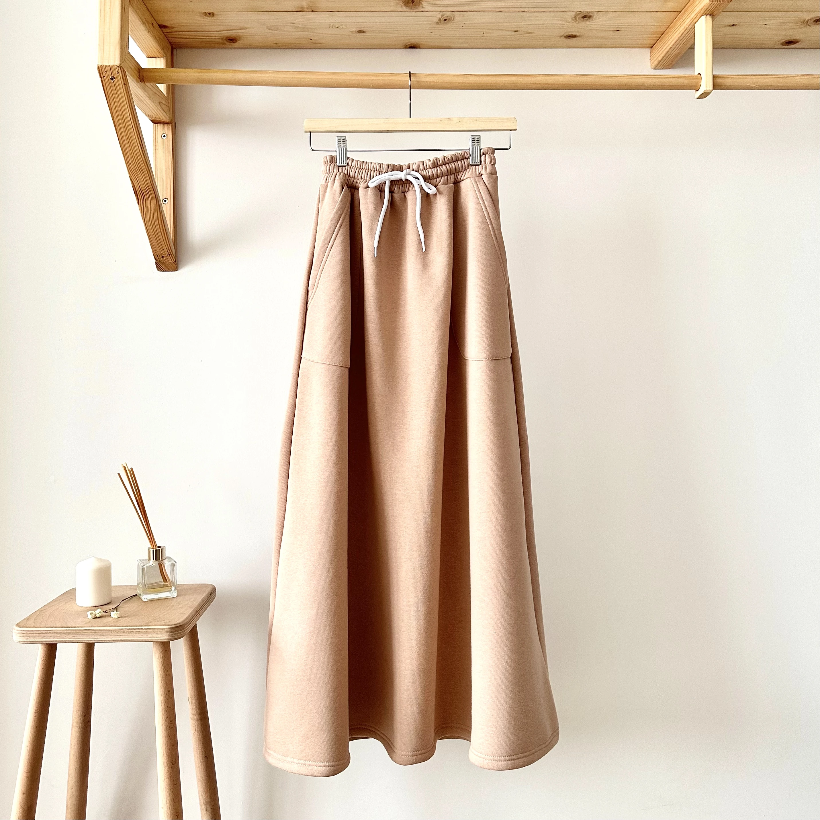 3 İplik Cepli Etek - Vizon