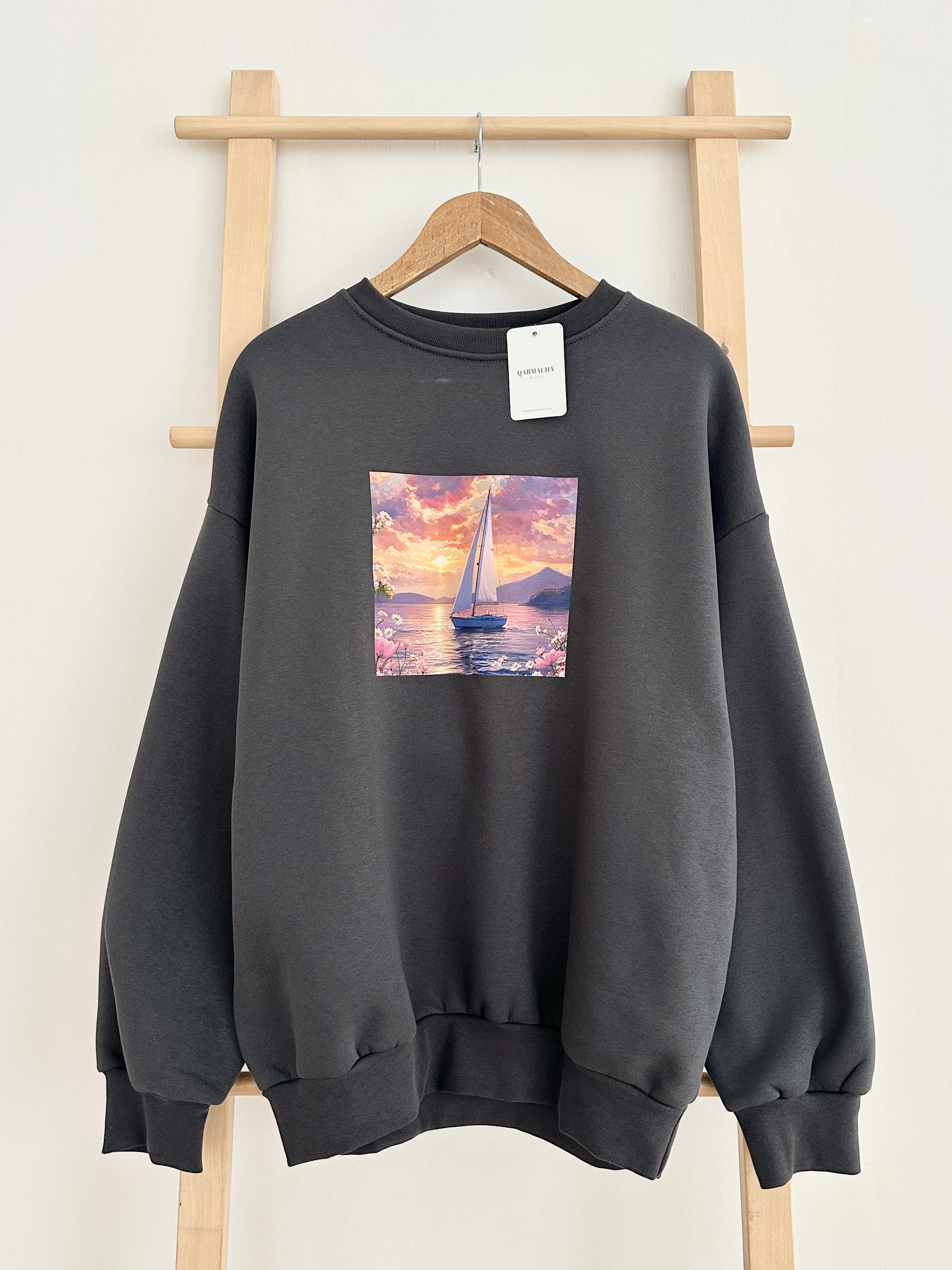 Baskılı 3 İplik Sweat - Antrasit