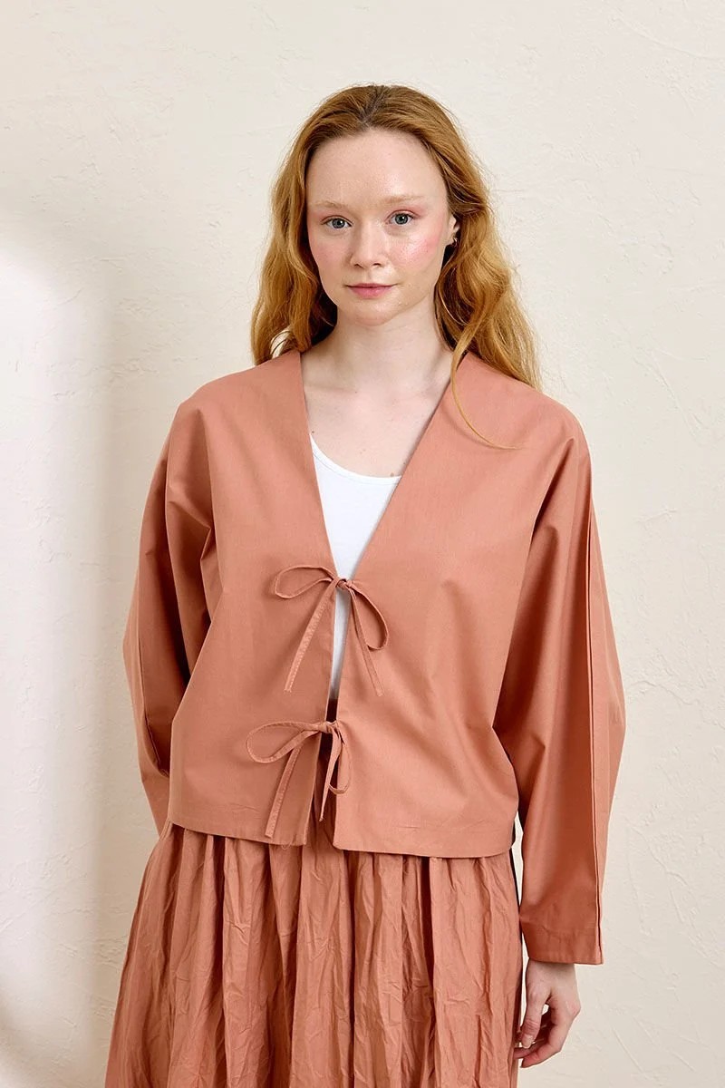 2 Fiyonklu Crop Ceket - Somon