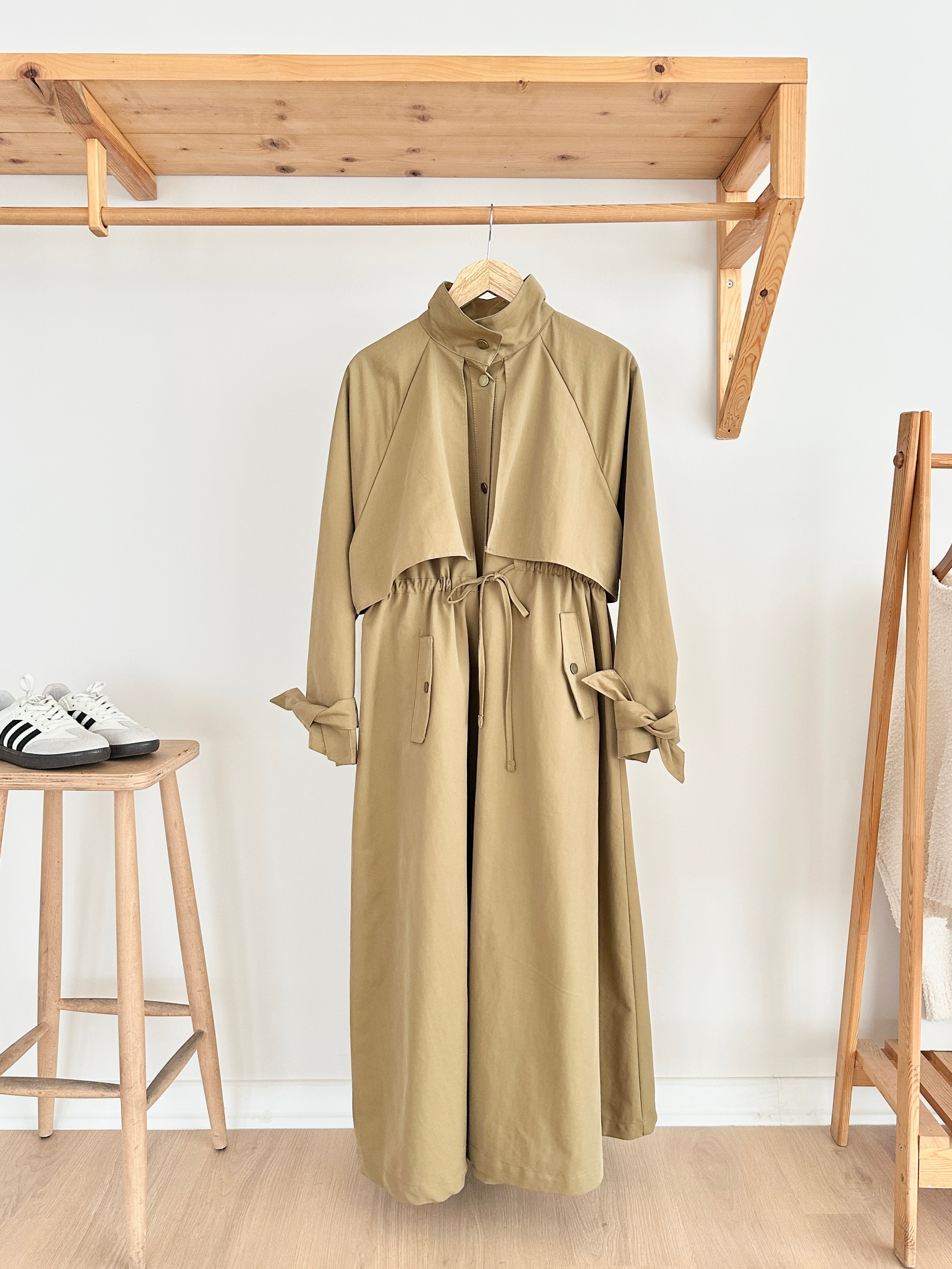 Biye Detaylı Trençkot - Yağ Yeşili